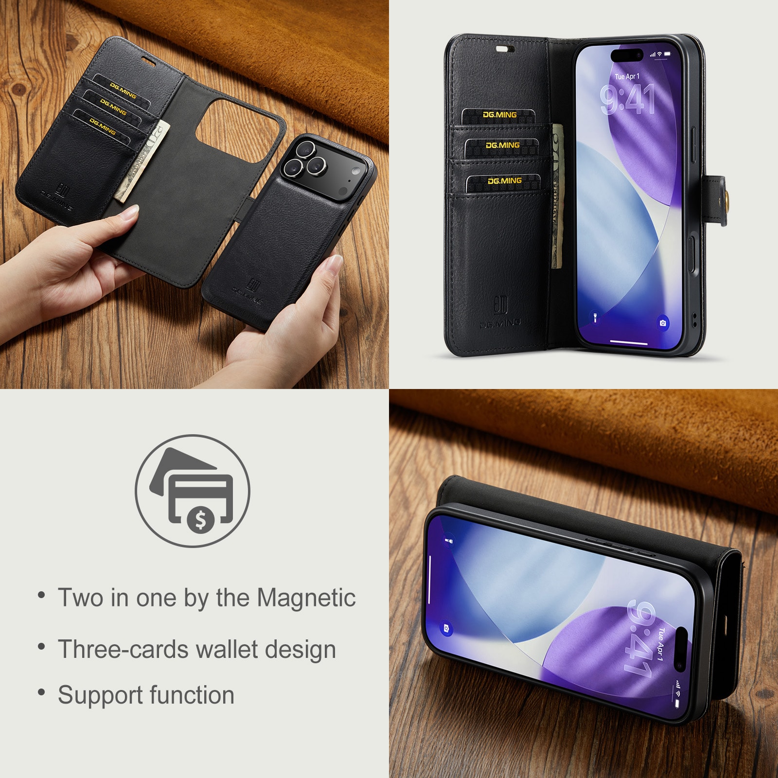 iPhone 17 Pro Plånboksfodral med avtagbart skal, Black