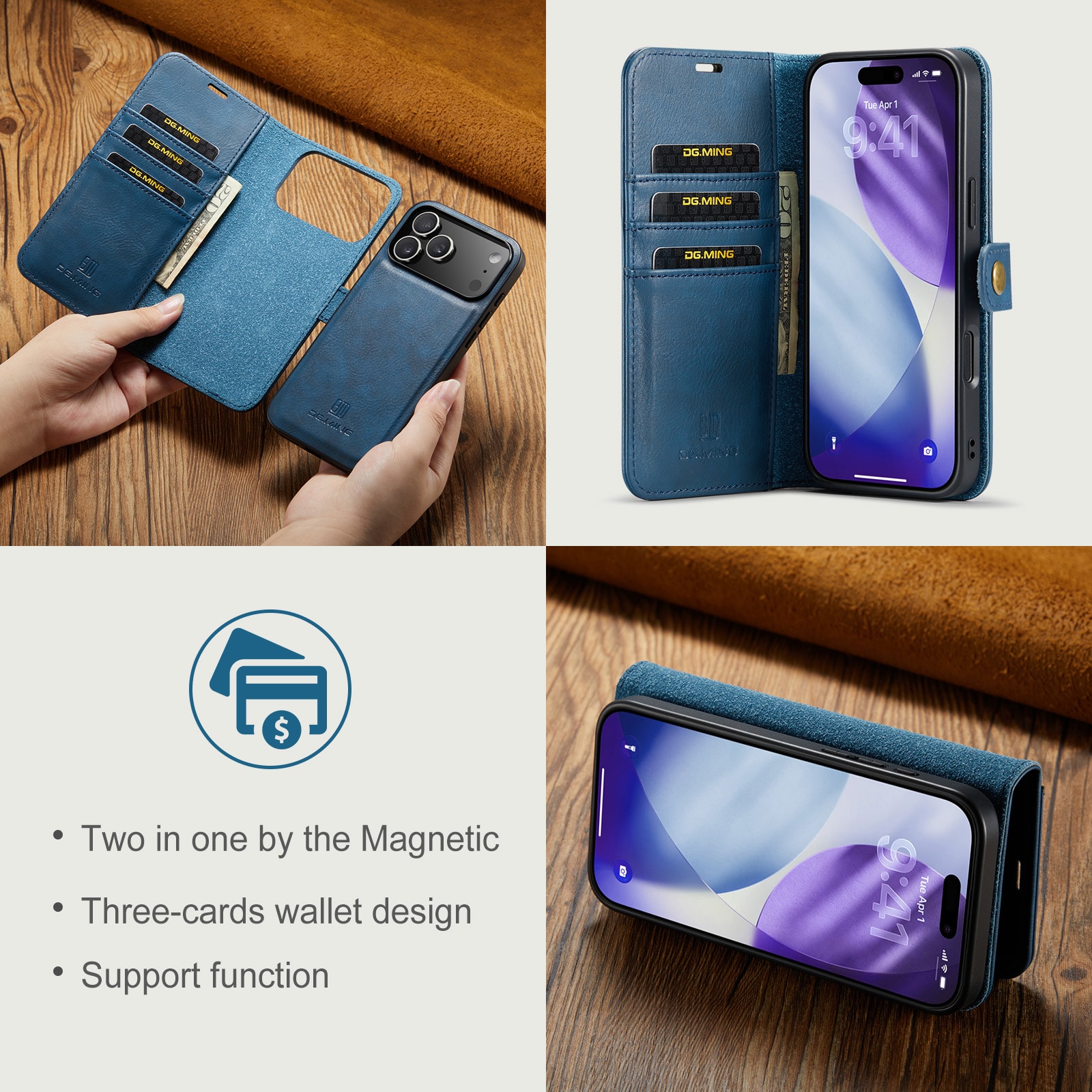 iPhone 17 Pro Plånboksfodral med avtagbart skal, Blue