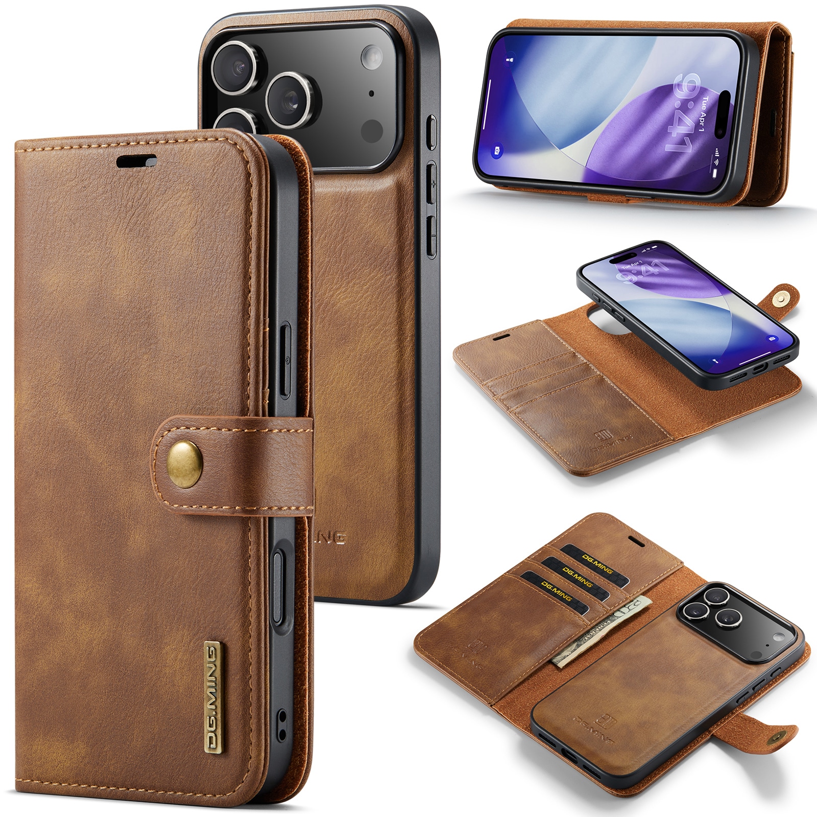 iPhone 17 Pro Max Plånboksfodral med avtagbart skal, Cognac