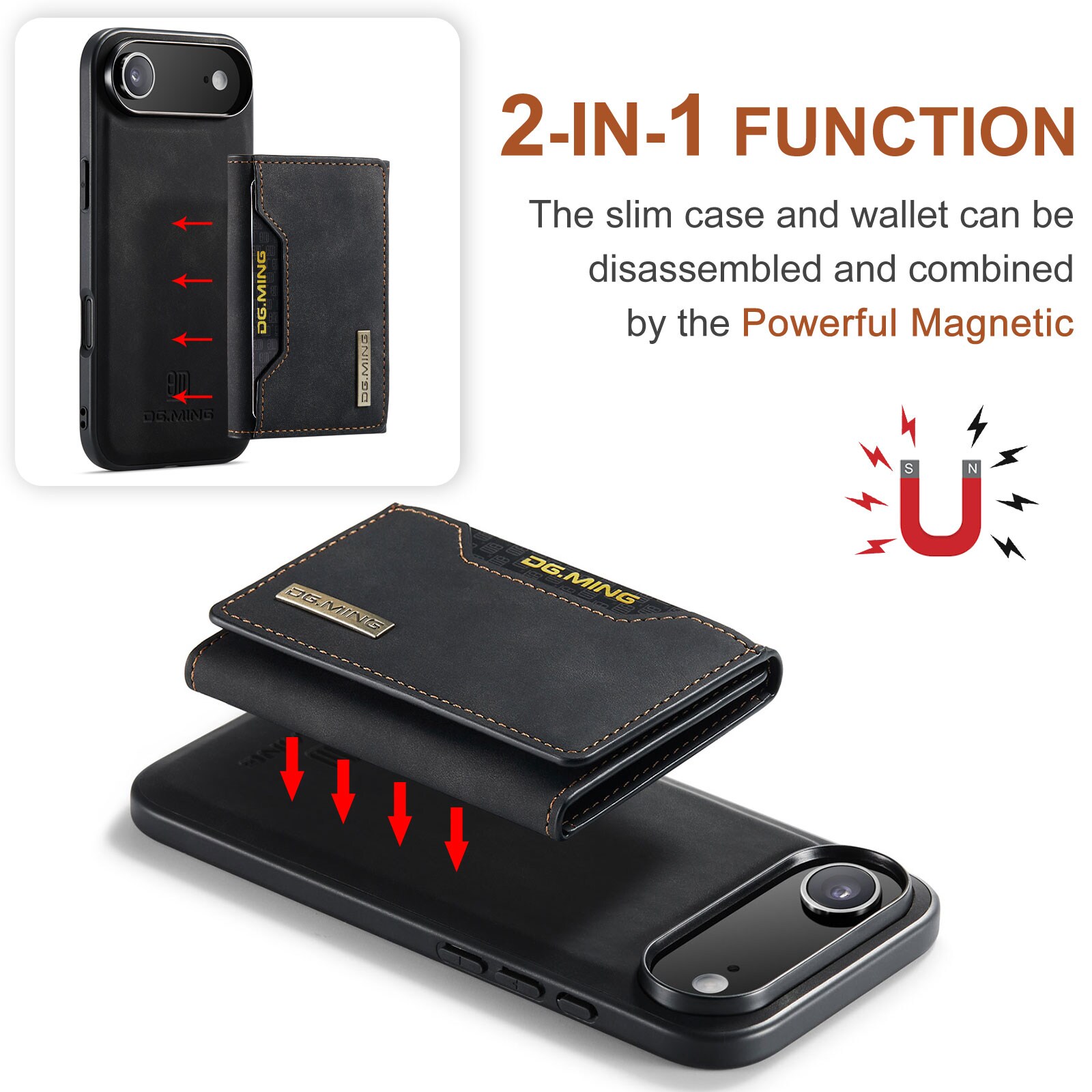 iPhone 17 Air Skal med avtagbar plånbok, Svart