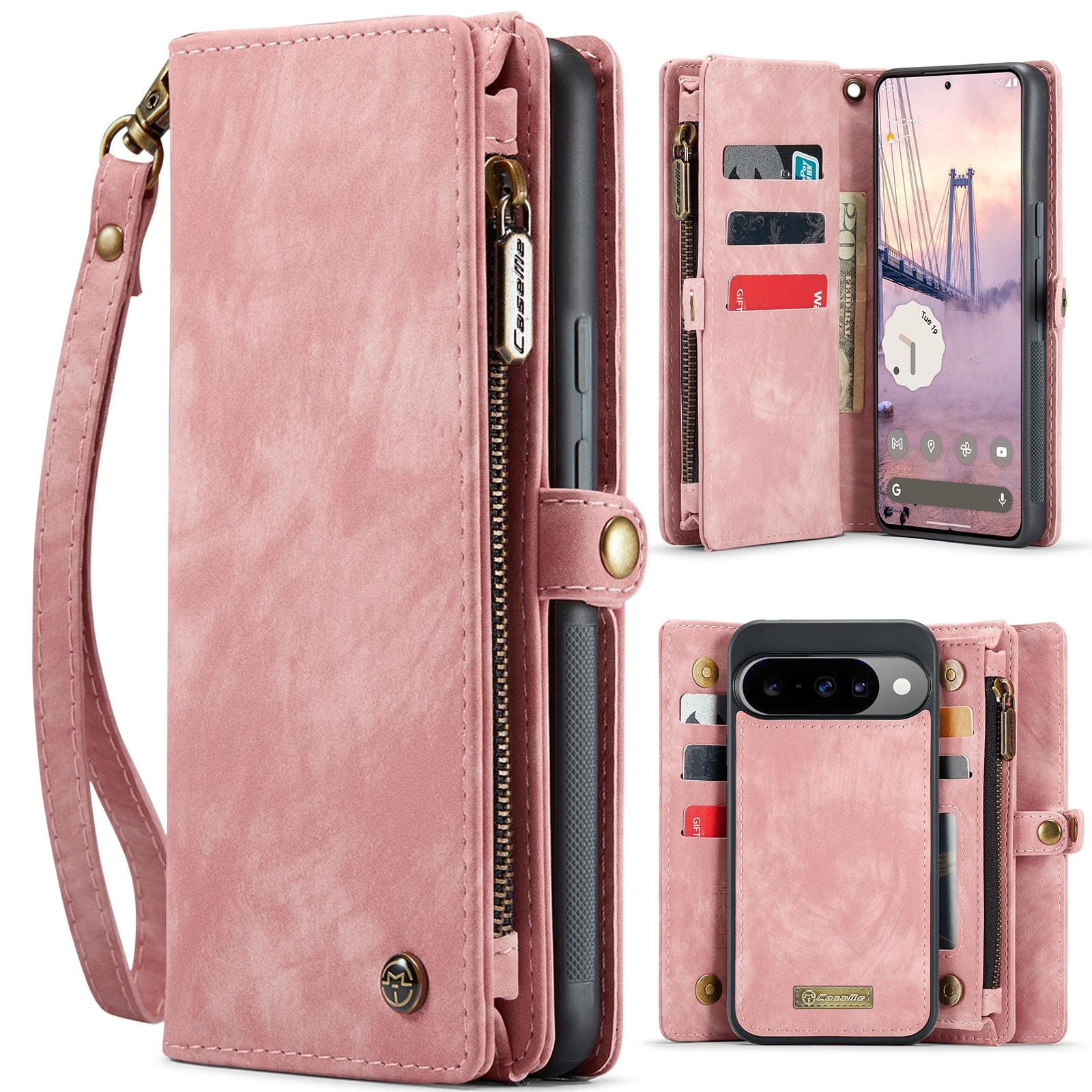 Google Pixel 10 Rymligt plånboksfodral med många kortfack, Rosa