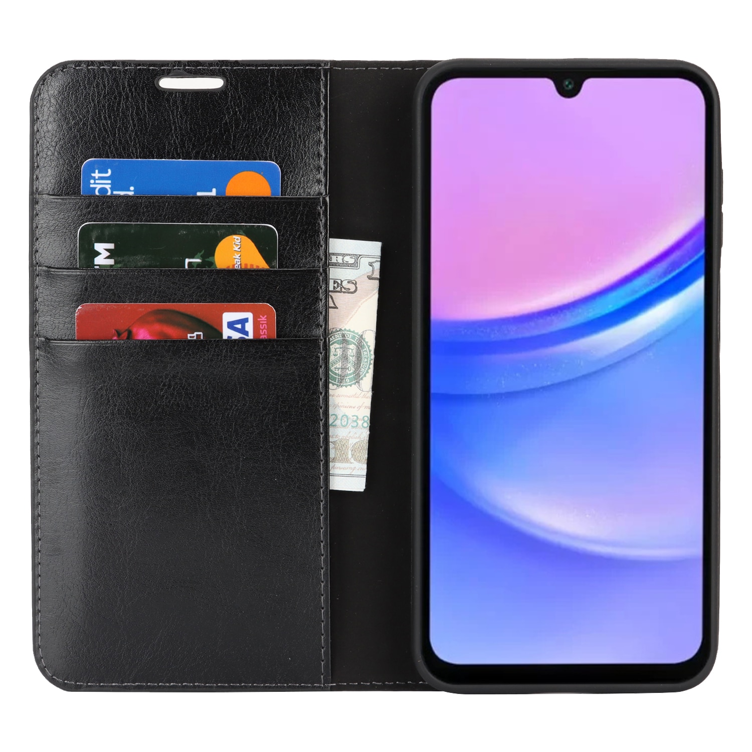 Samsung Galaxy A17 Smidigt mobilfodral i äkta läder, Svart