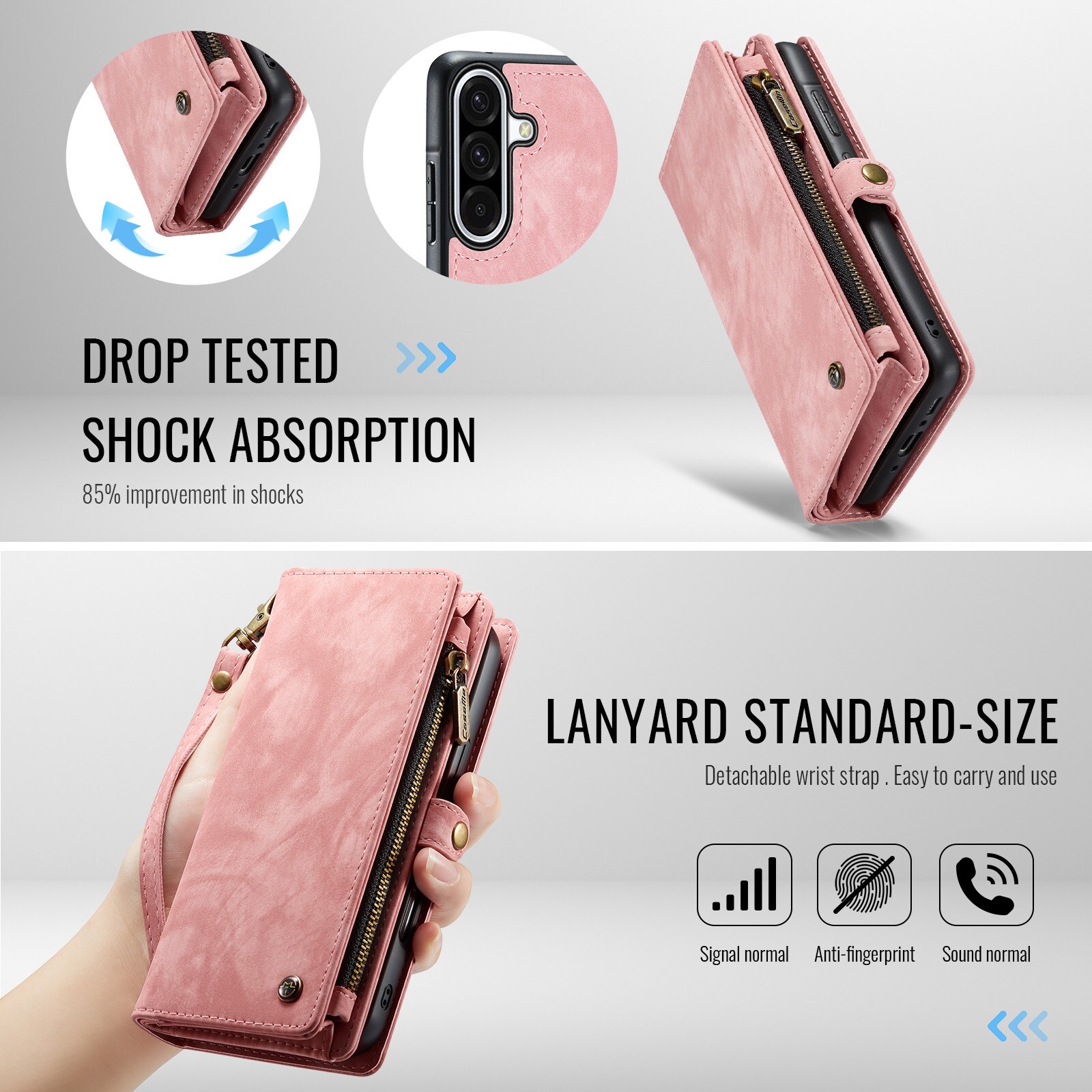 Samsung Galaxy A17 Rymligt plånboksfodral med många kortfack, Rosa