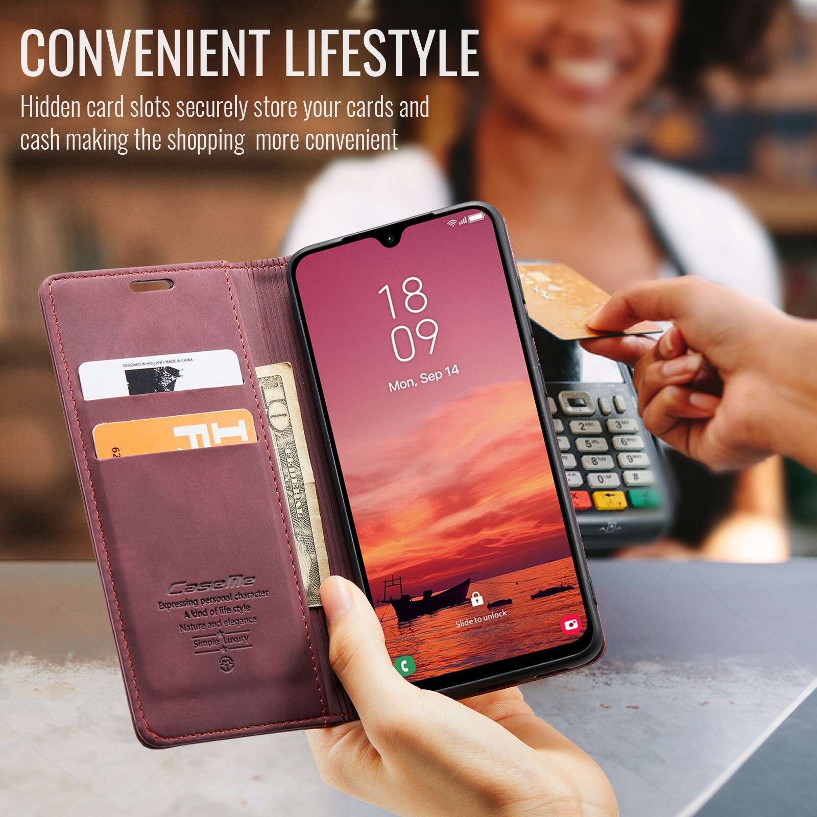 Samsung Galaxy A17 Slimmat plånboksfodral, Röd