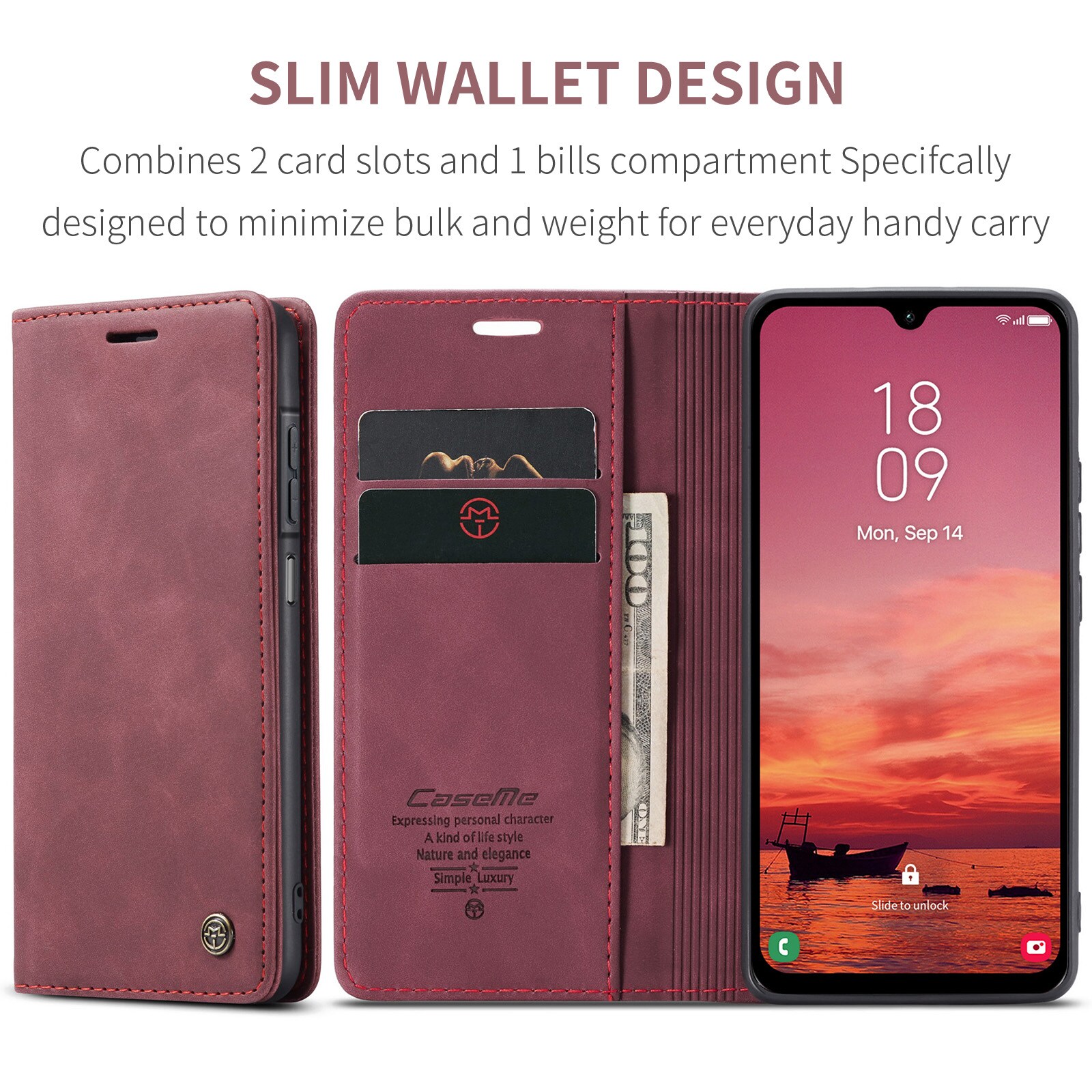 Samsung Galaxy A17 Slimmat plånboksfodral, Röd