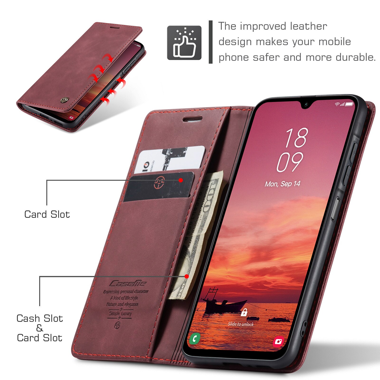Samsung Galaxy A17 Slimmat plånboksfodral, Röd