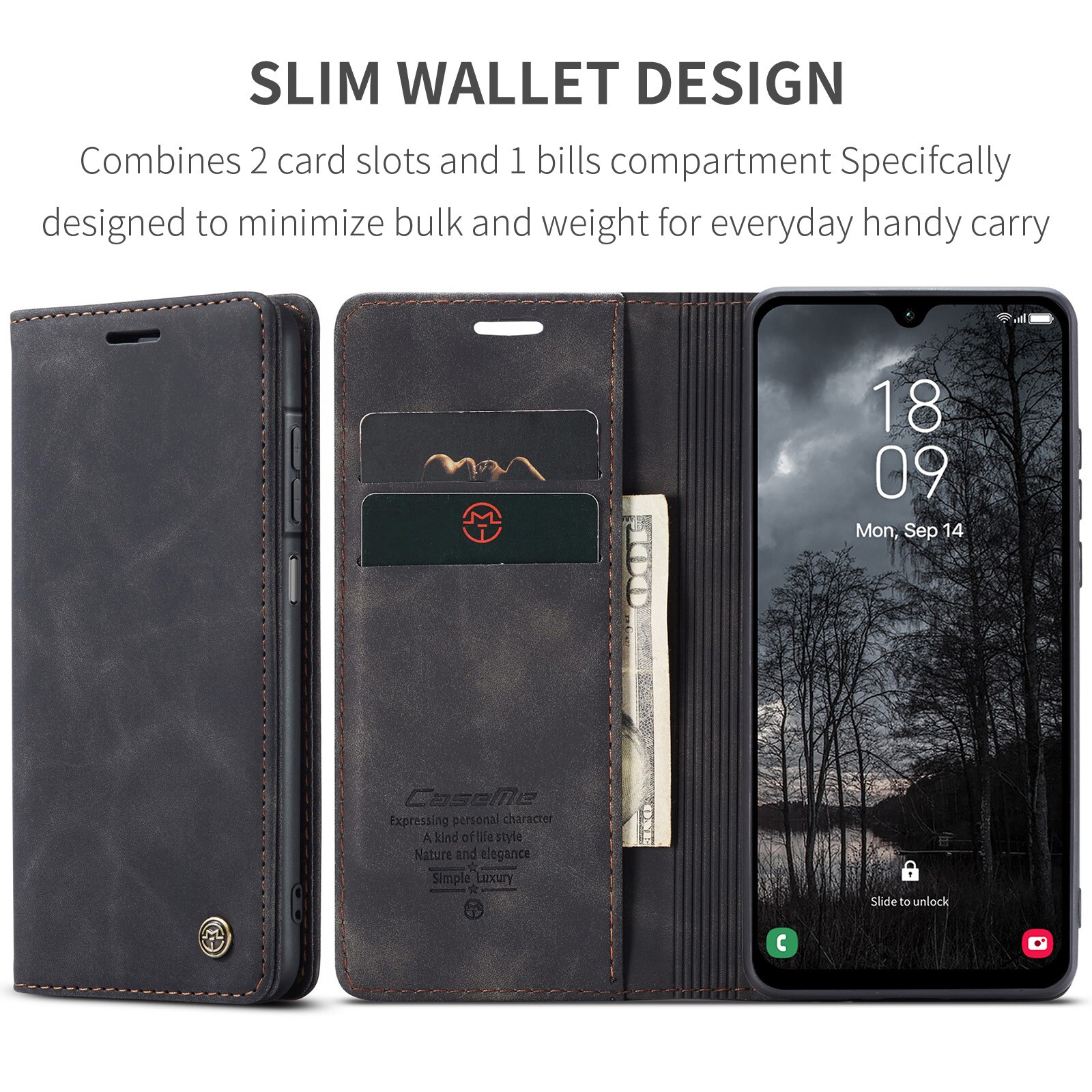 Samsung Galaxy A17 Slimmat plånboksfodral, Svart