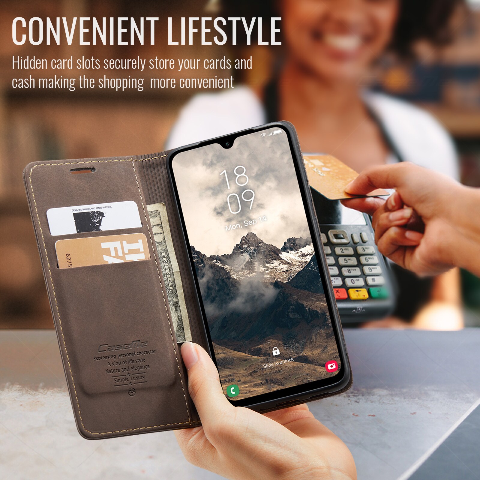 Samsung Galaxy A17 Slimmat plånboksfodral, Brun