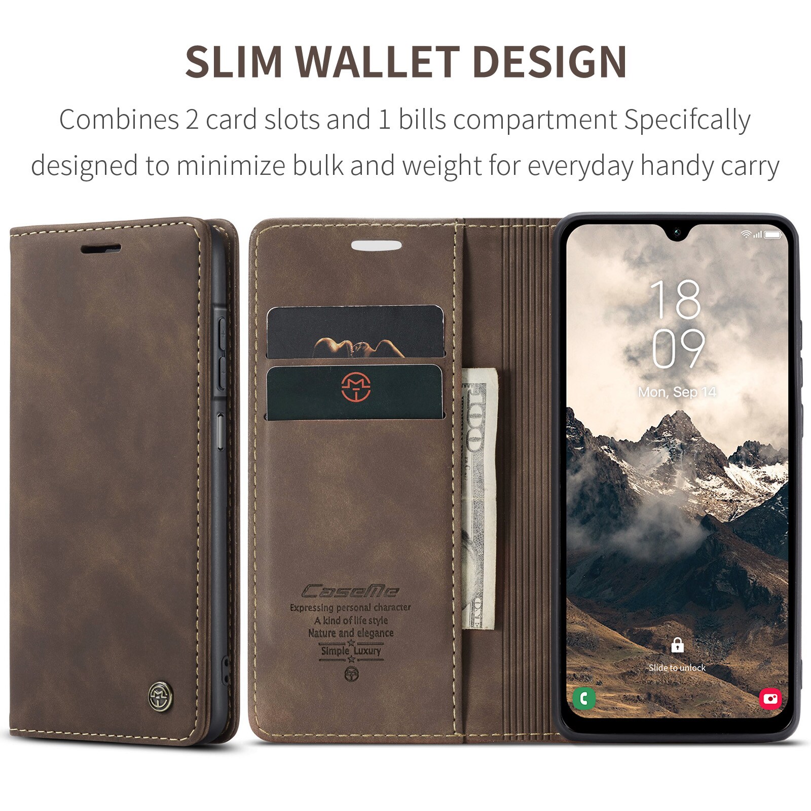 Samsung Galaxy A17 Slimmat plånboksfodral, Brun