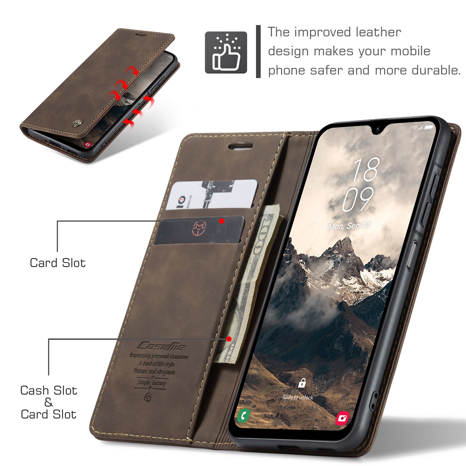 Samsung Galaxy A17 Slimmat plånboksfodral, Brun