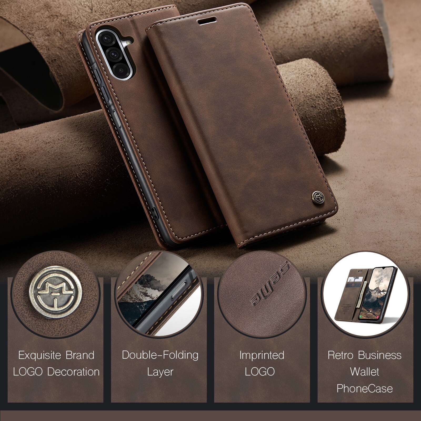 Samsung Galaxy A17 Slimmat plånboksfodral, Brun