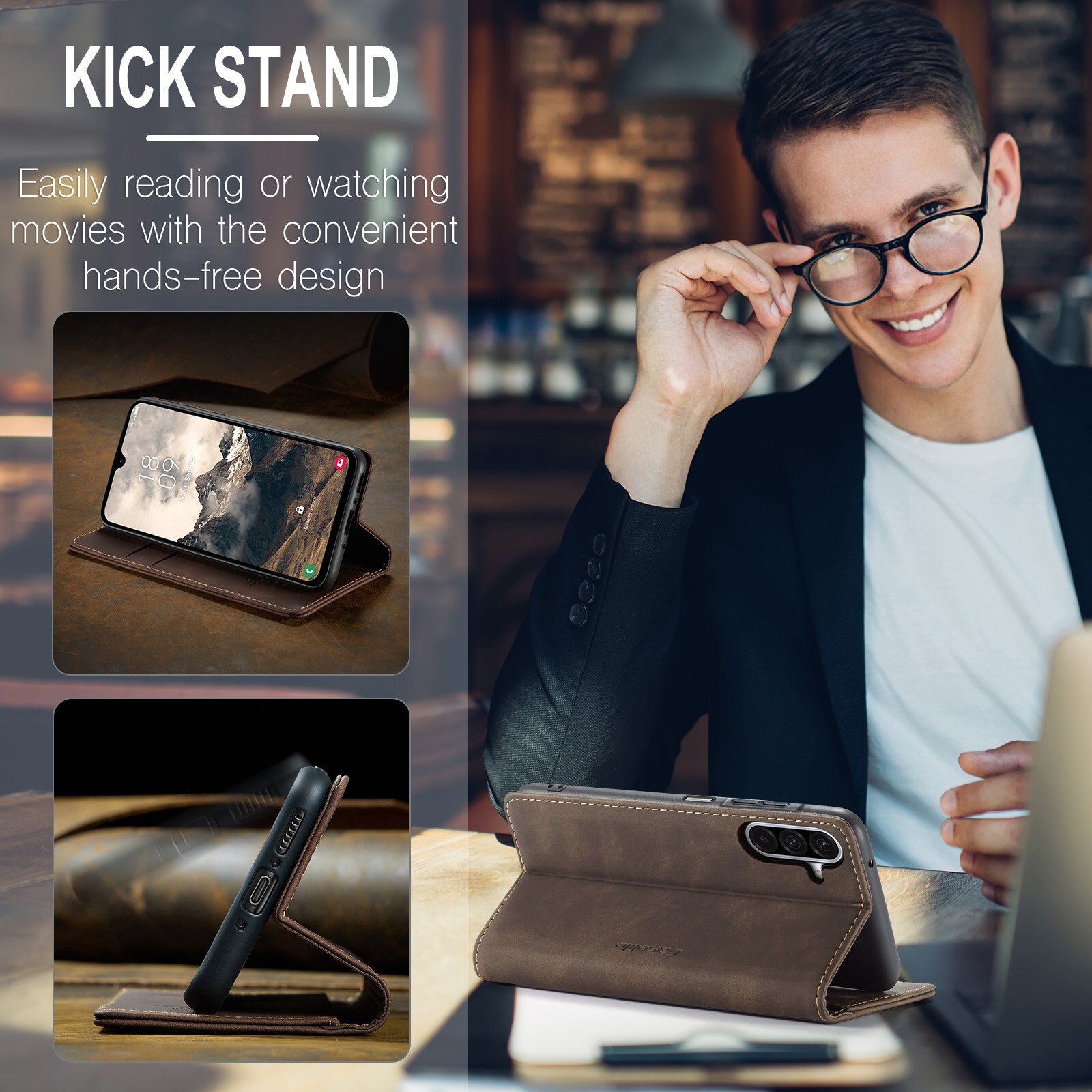 Samsung Galaxy A17 Slimmat plånboksfodral, Brun