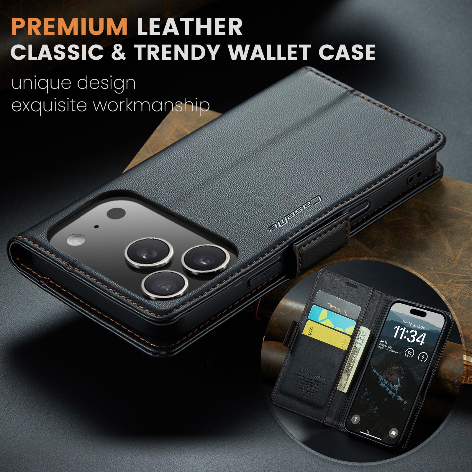 iPhone 17 Pro Slimmat RFID-plånboksfodral, Svart