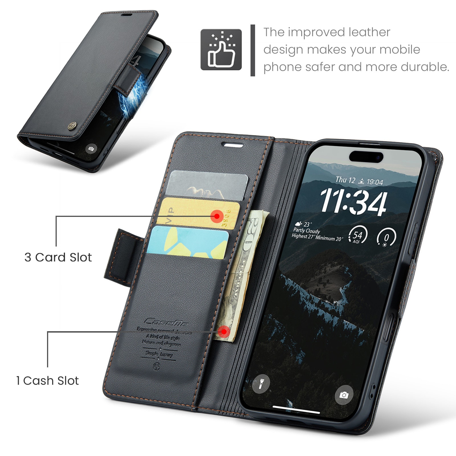 iPhone 17 Pro Max Slimmat RFID-plånboksfodral, Svart