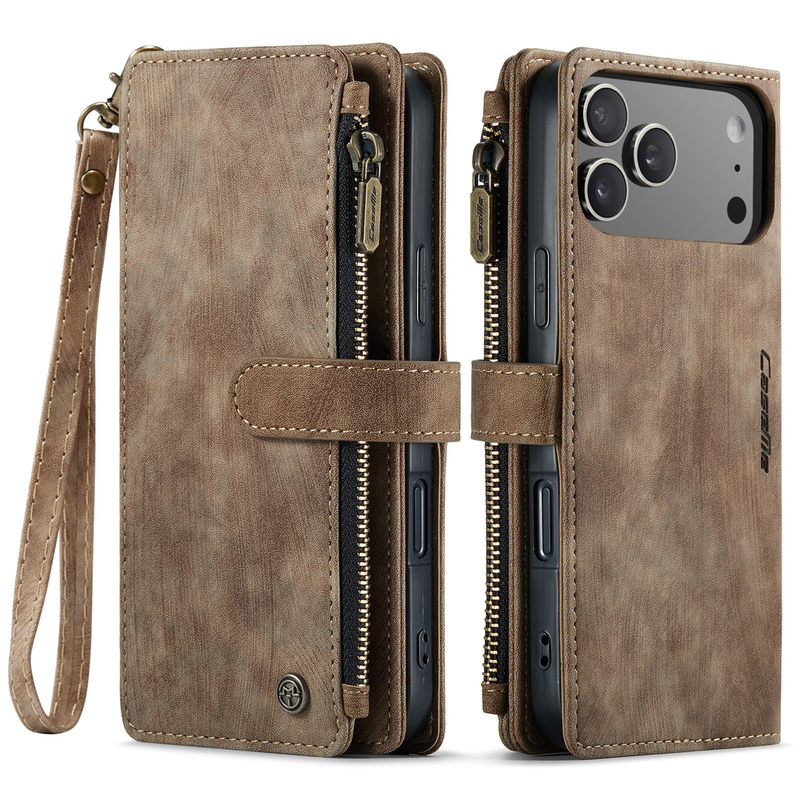 iPhone 17 Pro Max Plåboksfodral med blixtlås, Brun
