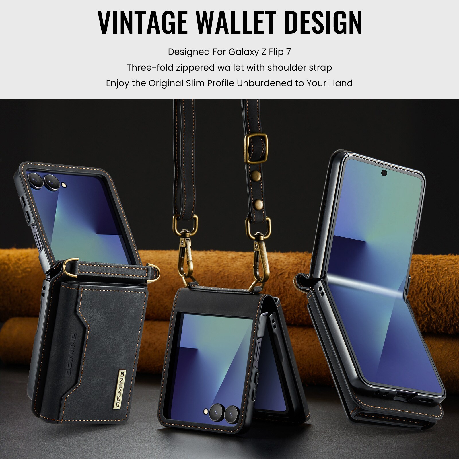 Samsung Galaxy Z Flip 7 Skal med inbyggd plånbok, Svart
