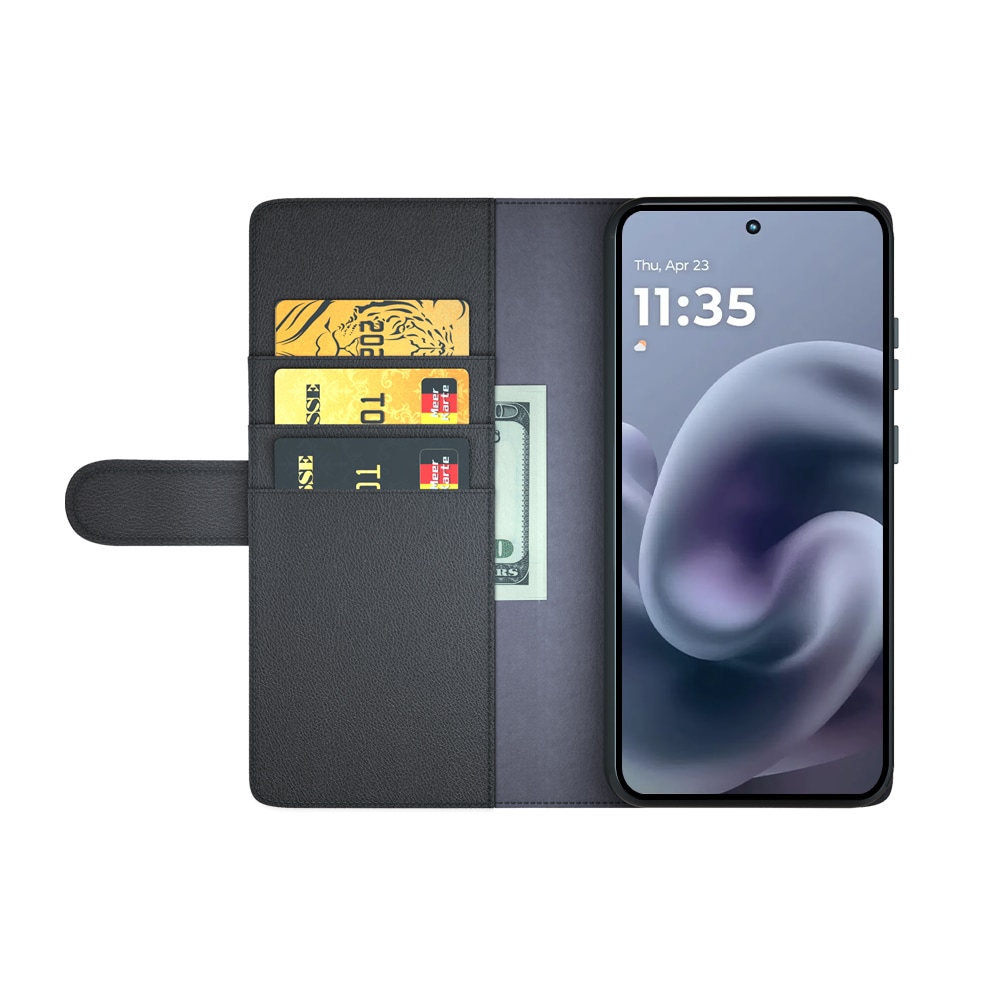 Motorola Moto G86 Plånboksfodral i Äkta Läder, Svart