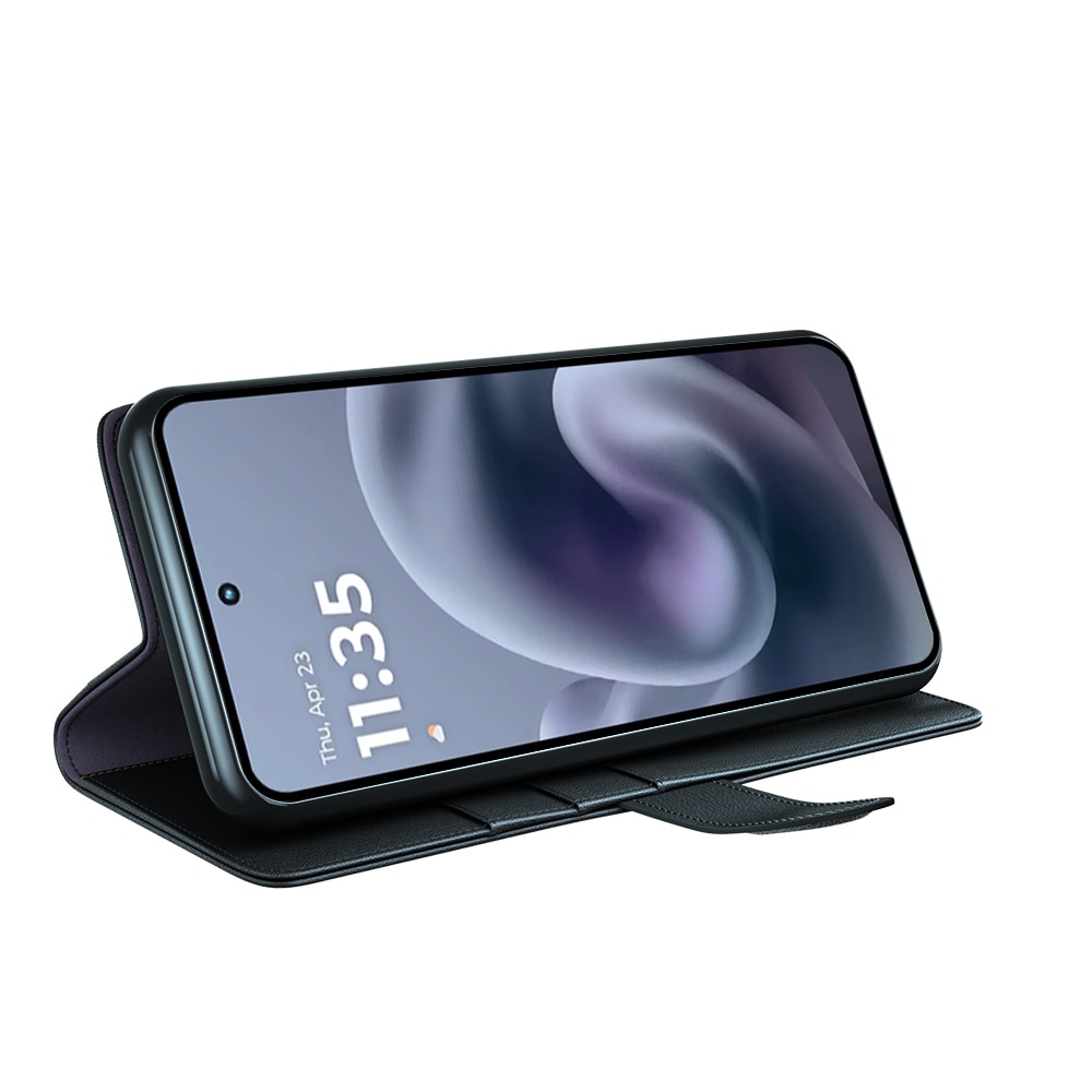 Motorola Moto G86 Plånboksfodral i Äkta Läder, Svart