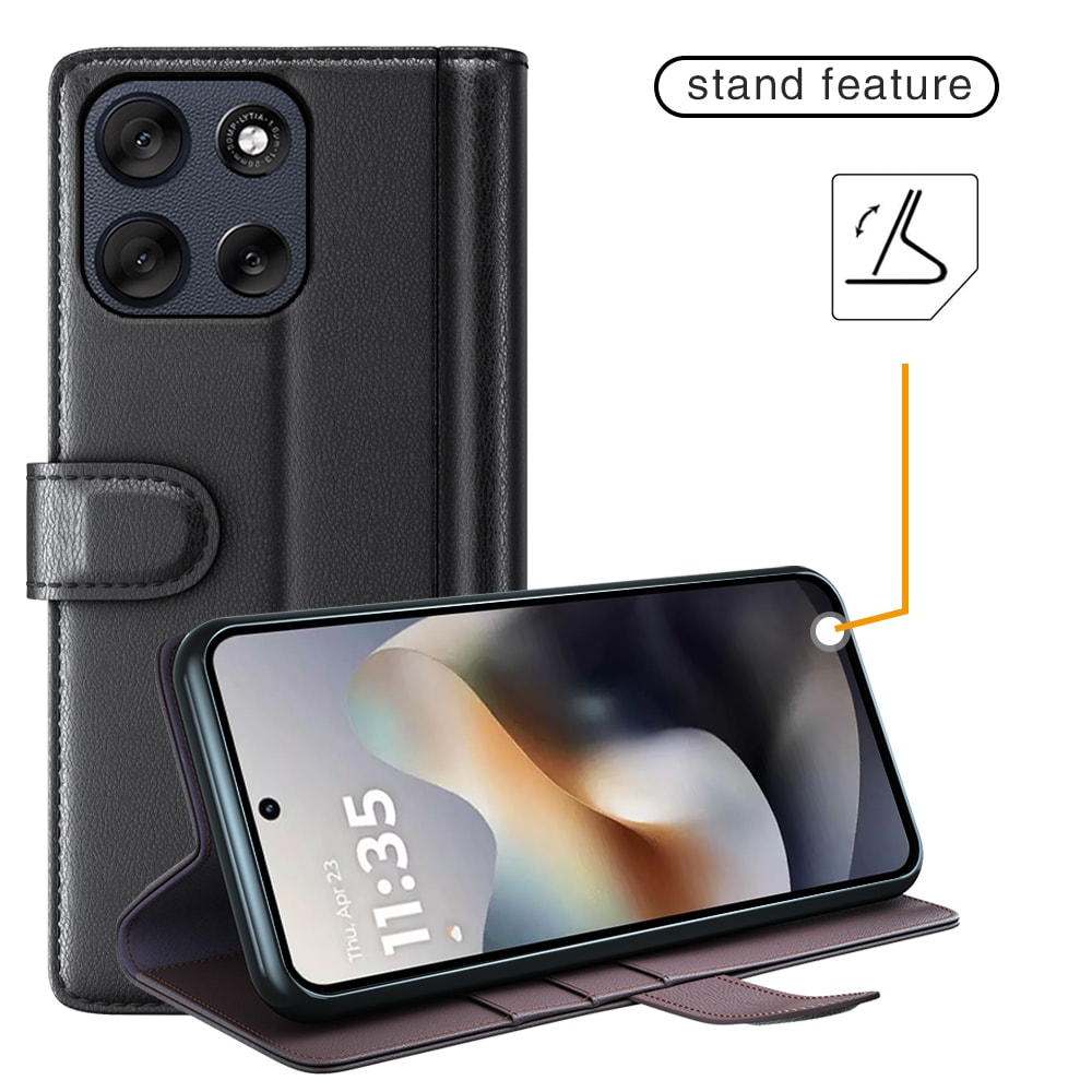 Motorola Moto G56 Plånboksfodral i Äkta Läder, Svart