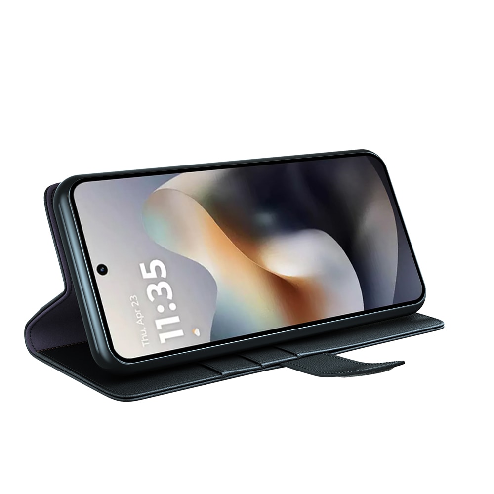 Motorola Moto G56 Plånboksfodral i Äkta Läder, Svart