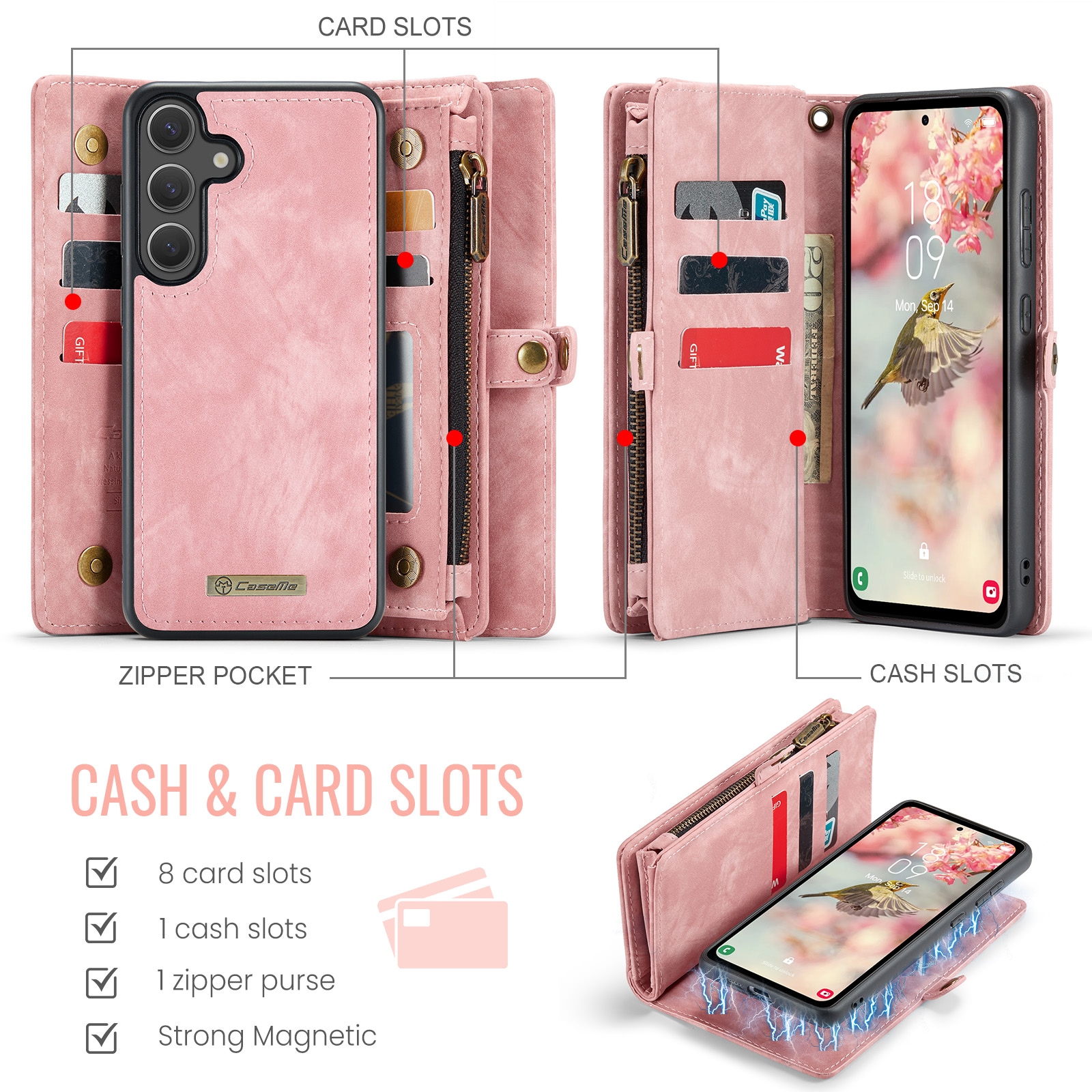 Samsung Galaxy S25 FE Rymligt plånboksfodral med många kortfack, Rosa
