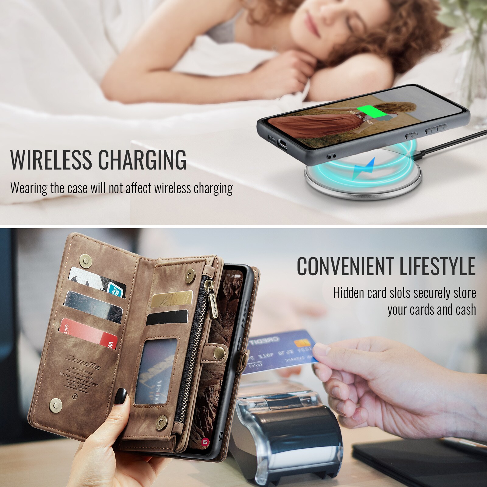 Samsung Galaxy S25 FE Rymligt plånboksfodral med många kortfack, Brun