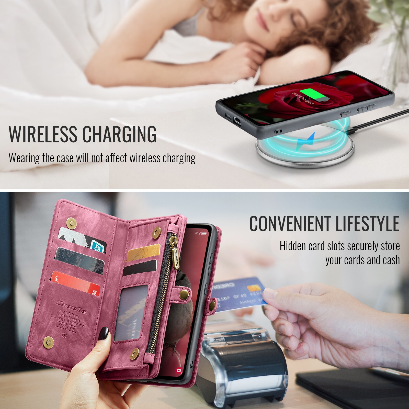 Samsung Galaxy S25 FE Rymligt plånboksfodral med många kortfack, Röd