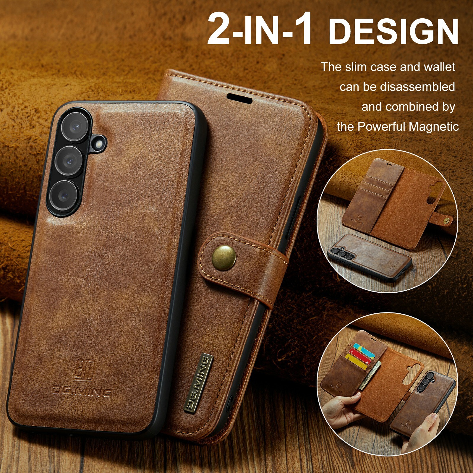 Samsung Galaxy S25 FE Plånboksfodral med avtagbart skal, Cognac