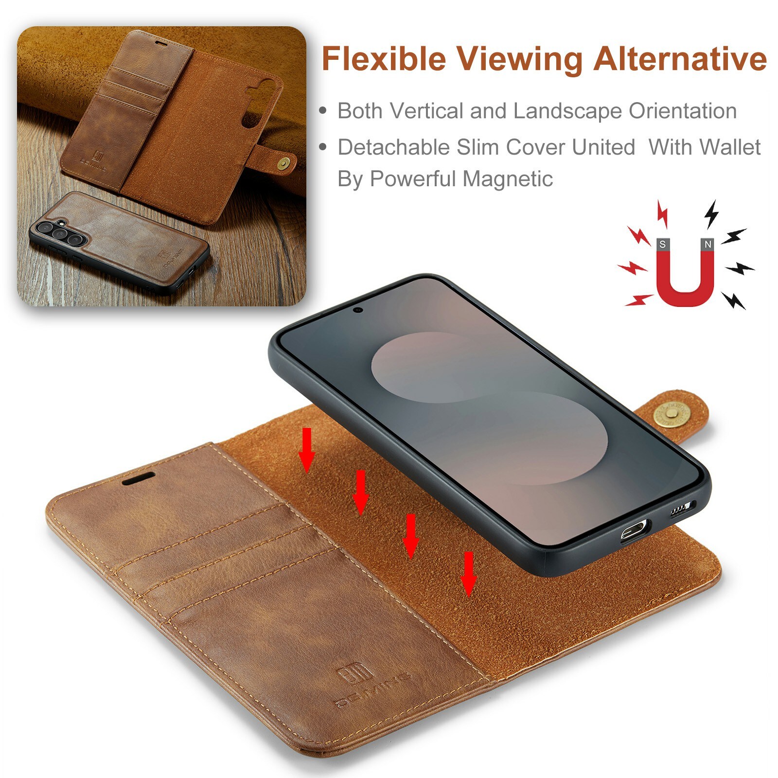 Samsung Galaxy S25 FE Plånboksfodral med avtagbart skal, Cognac