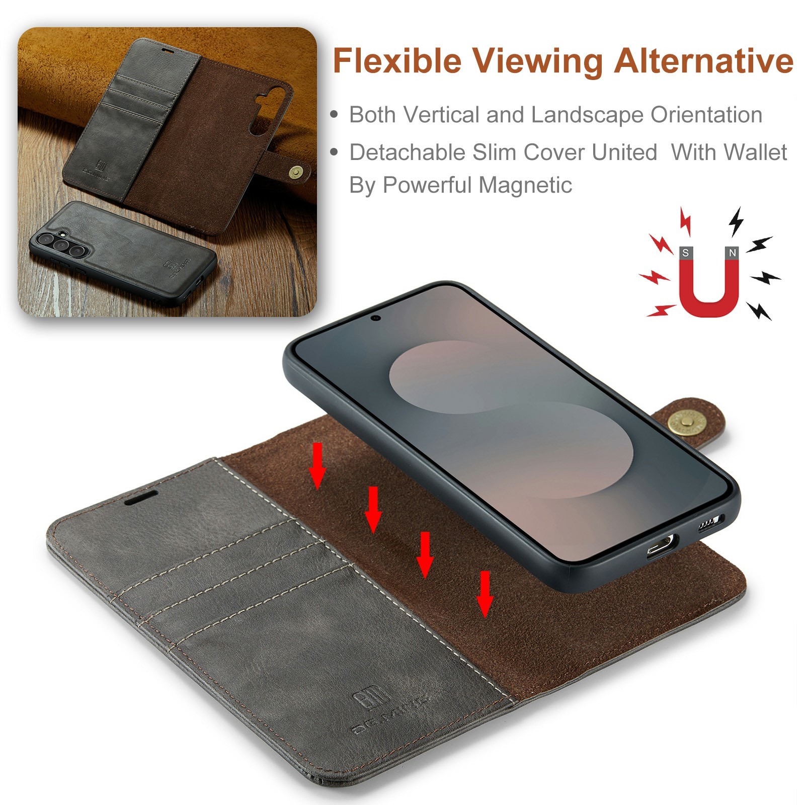 Samsung Galaxy S25 FE Plånboksfodral med avtagbart skal, Brown
