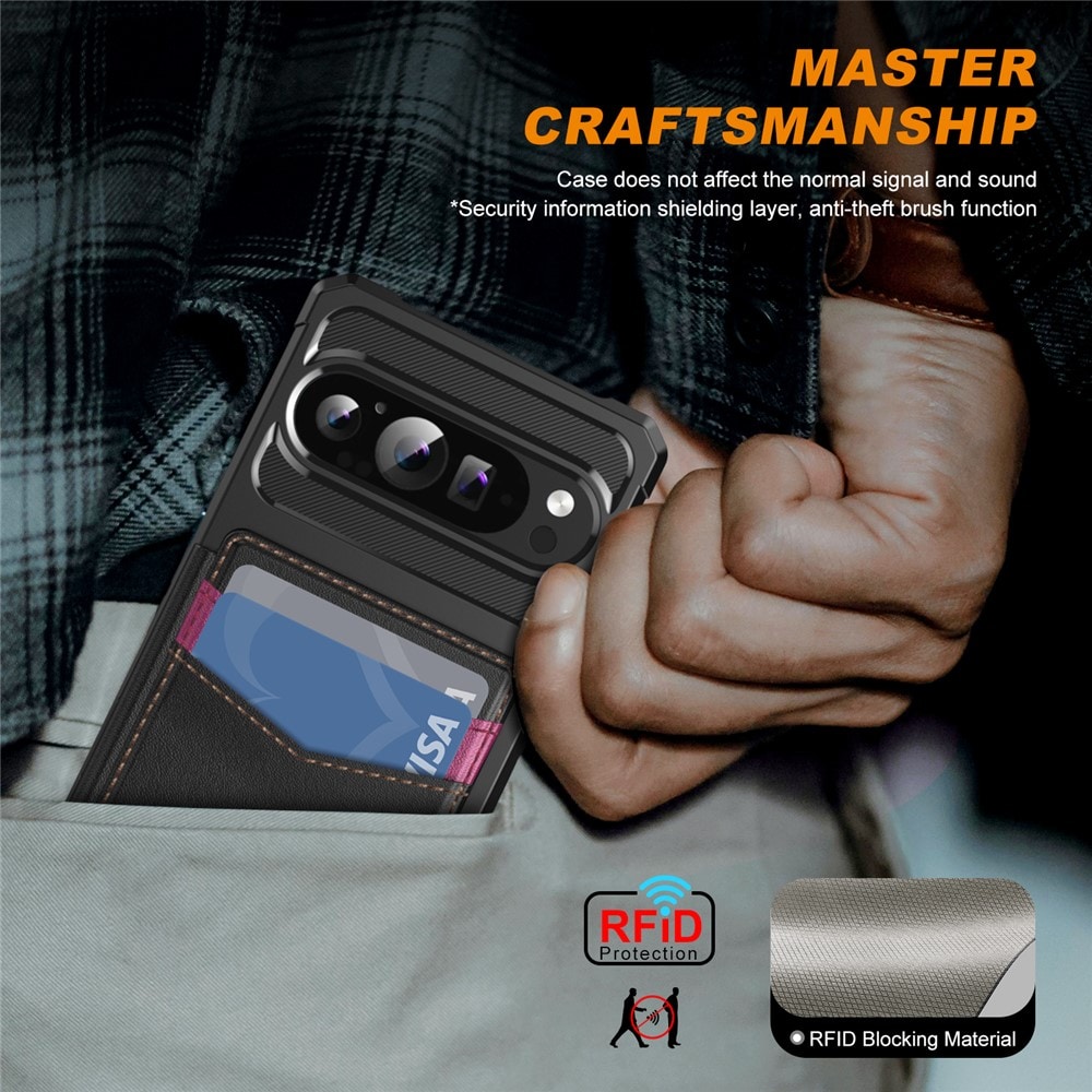 Google Pixel 10 Pro Mobilskal med RFID-Plånbok, Svart