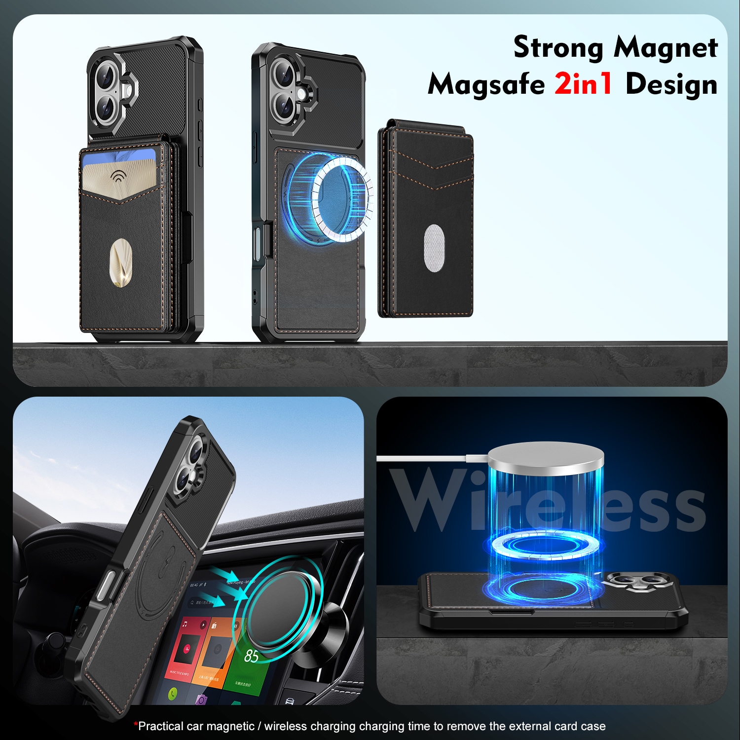 iPhone 17 Magnetiskt mobilskal med avtagbar plånbok, Svart
