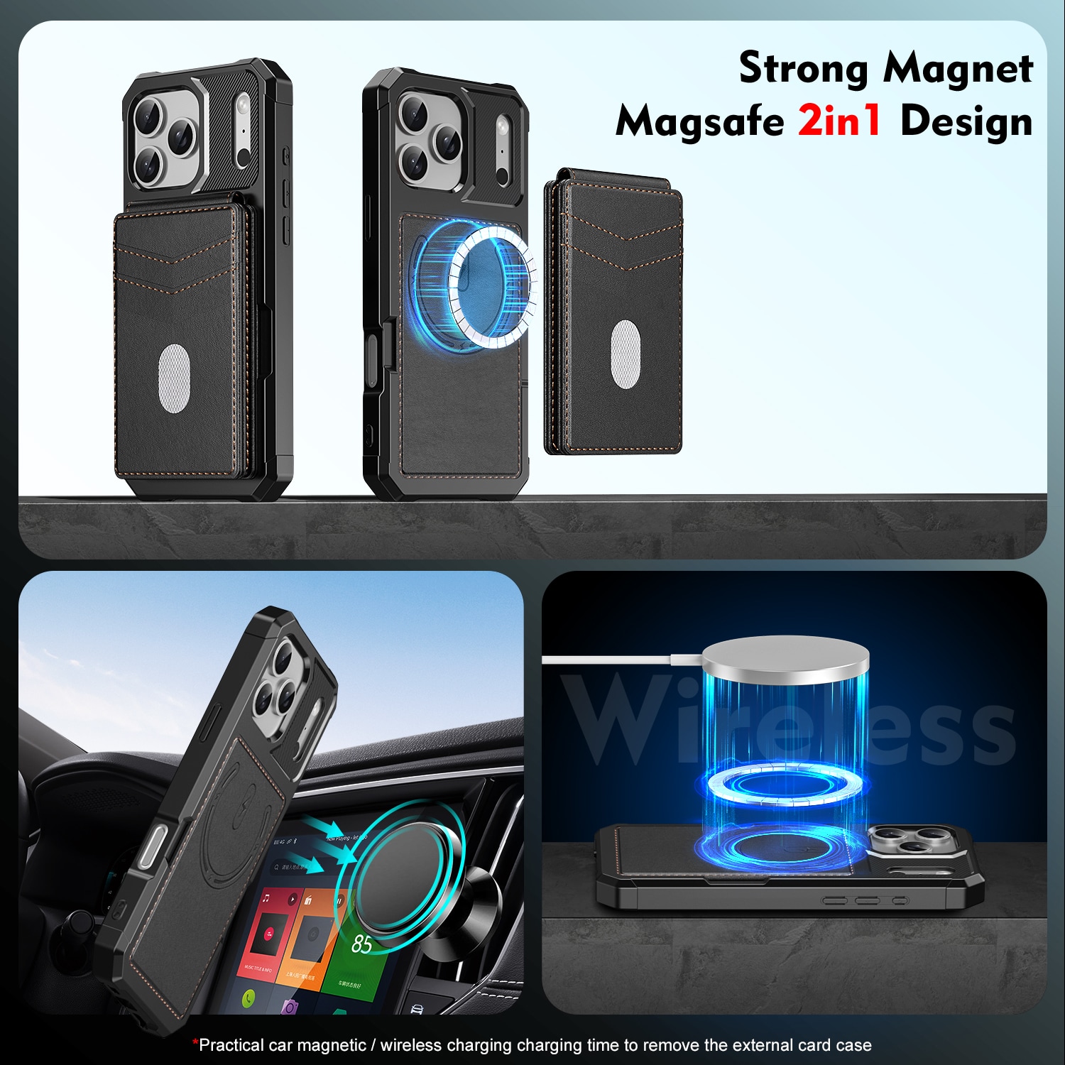 iPhone 17 Pro Max Magnetiskt mobilskal med avtagbar plånbok, Svart