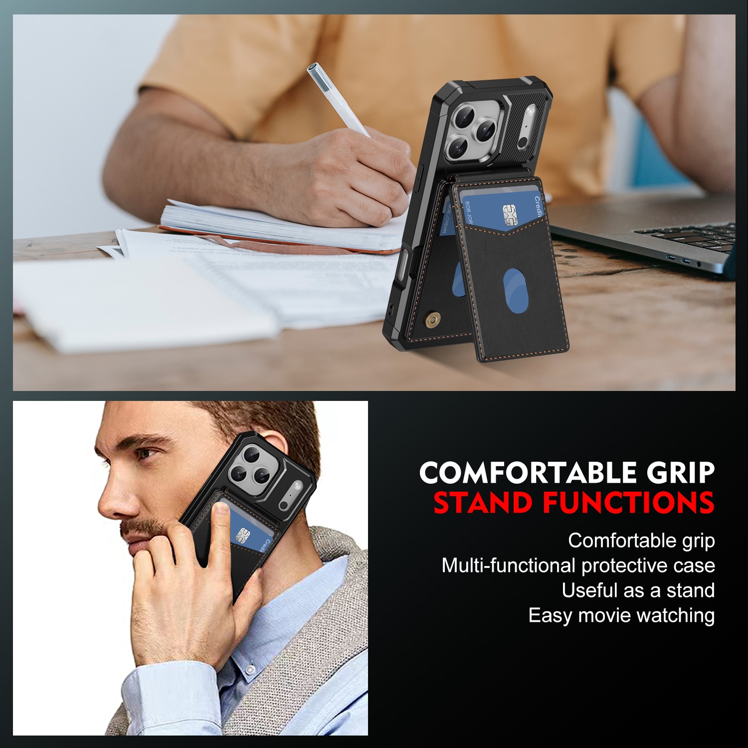 iPhone 17 Pro Max Magnetiskt mobilskal med avtagbar plånbok, Svart