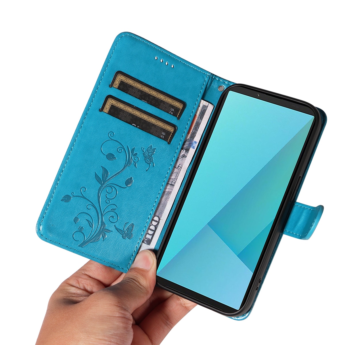 Sony Xperia 10 VII Mobilfodral med fjärilar, Blå