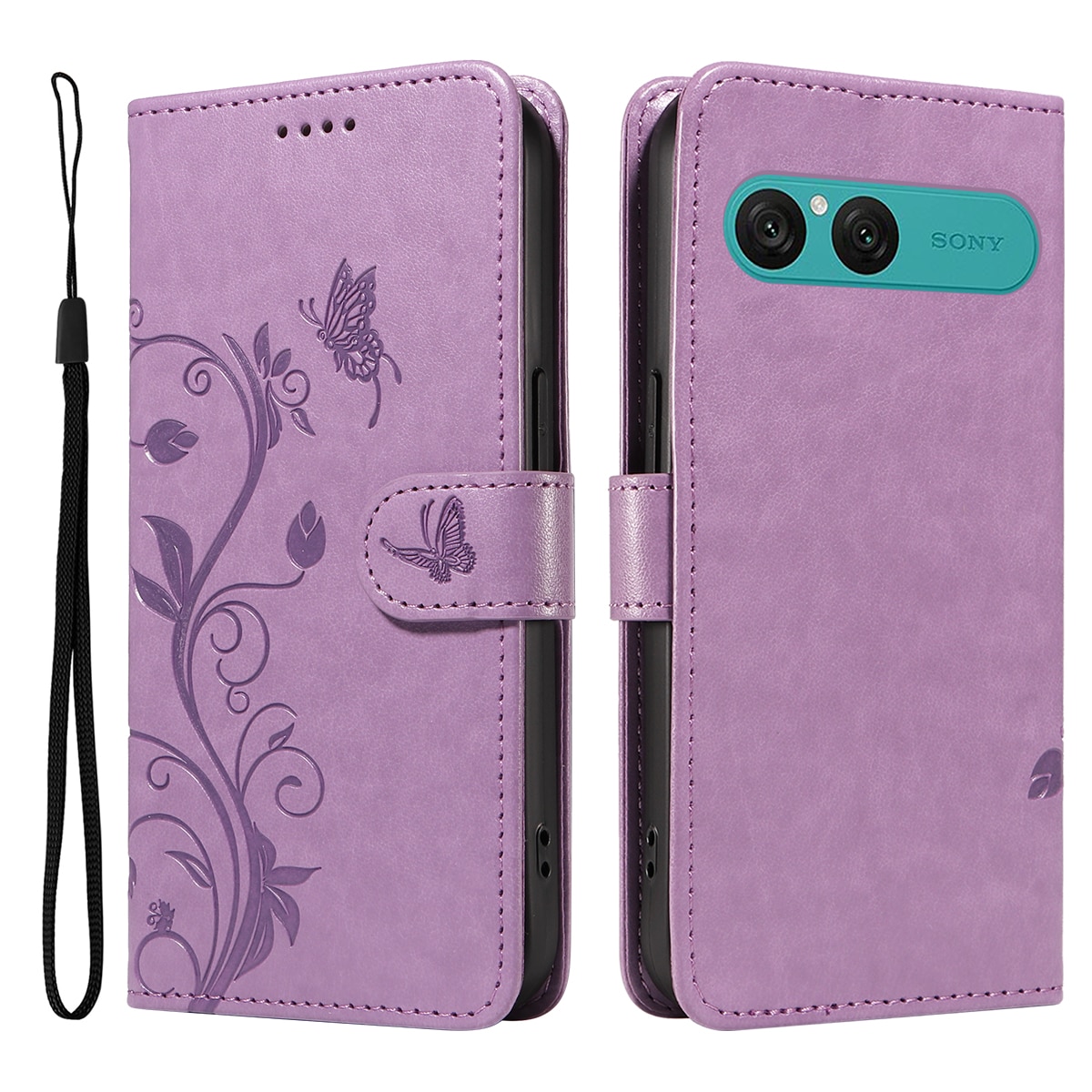 Sony Xperia 10 VII Mobilfodral med fjärilar, Lila