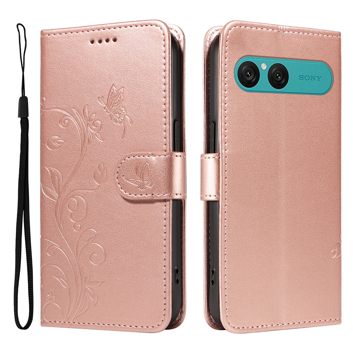 Sony Xperia 10 VII Mobilfodral med fjärilar, Roséguld