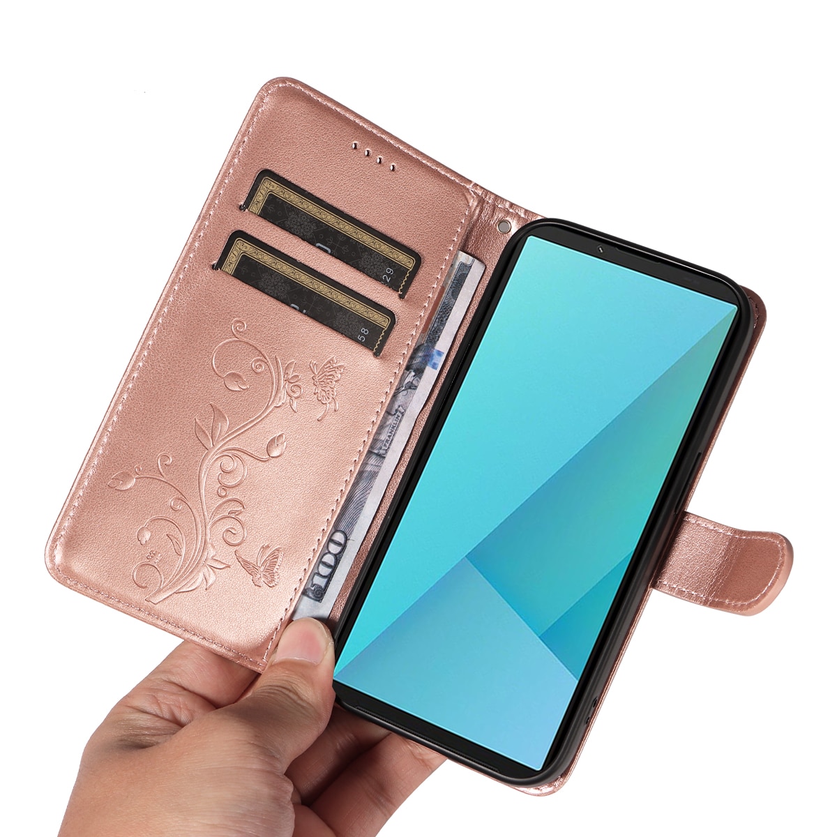 Sony Xperia 10 VII Mobilfodral med fjärilar, Roséguld