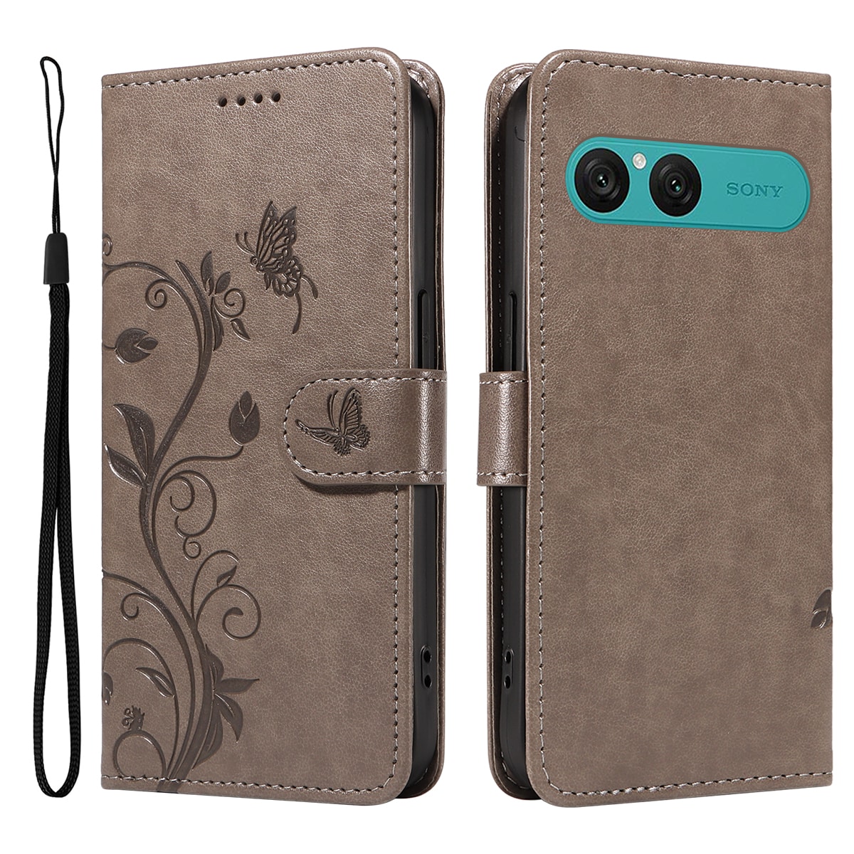 Sony Xperia 10 VII Mobilfodral med fjärilar, Grå