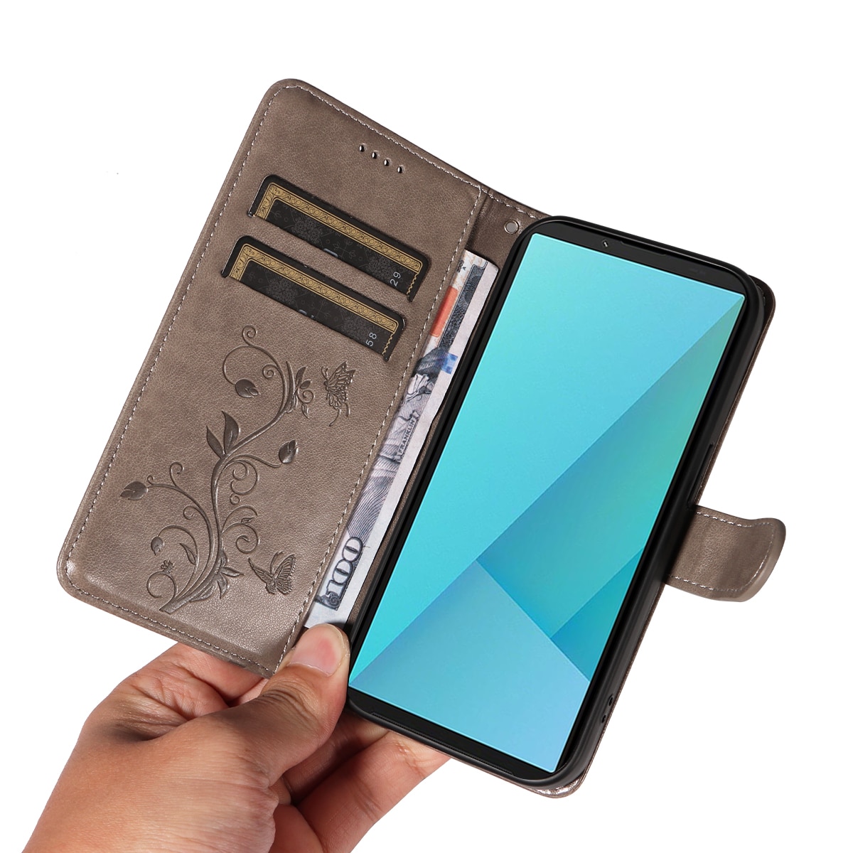 Sony Xperia 10 VII Mobilfodral med fjärilar, Grå