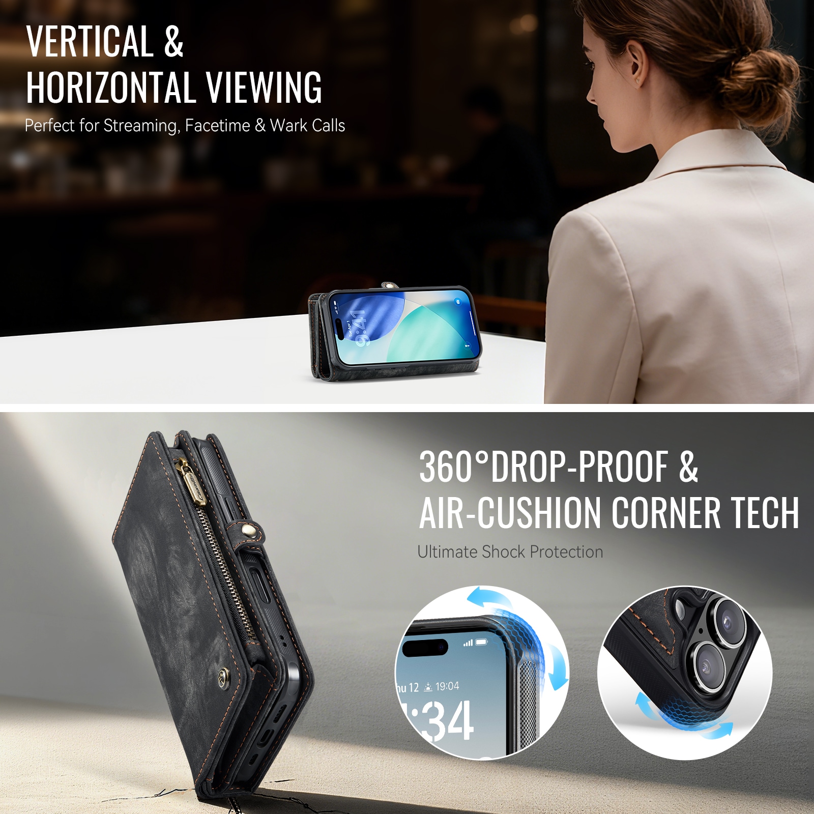 iPhone 17 Rymligt plånboksfodral med många kortfack, Grå