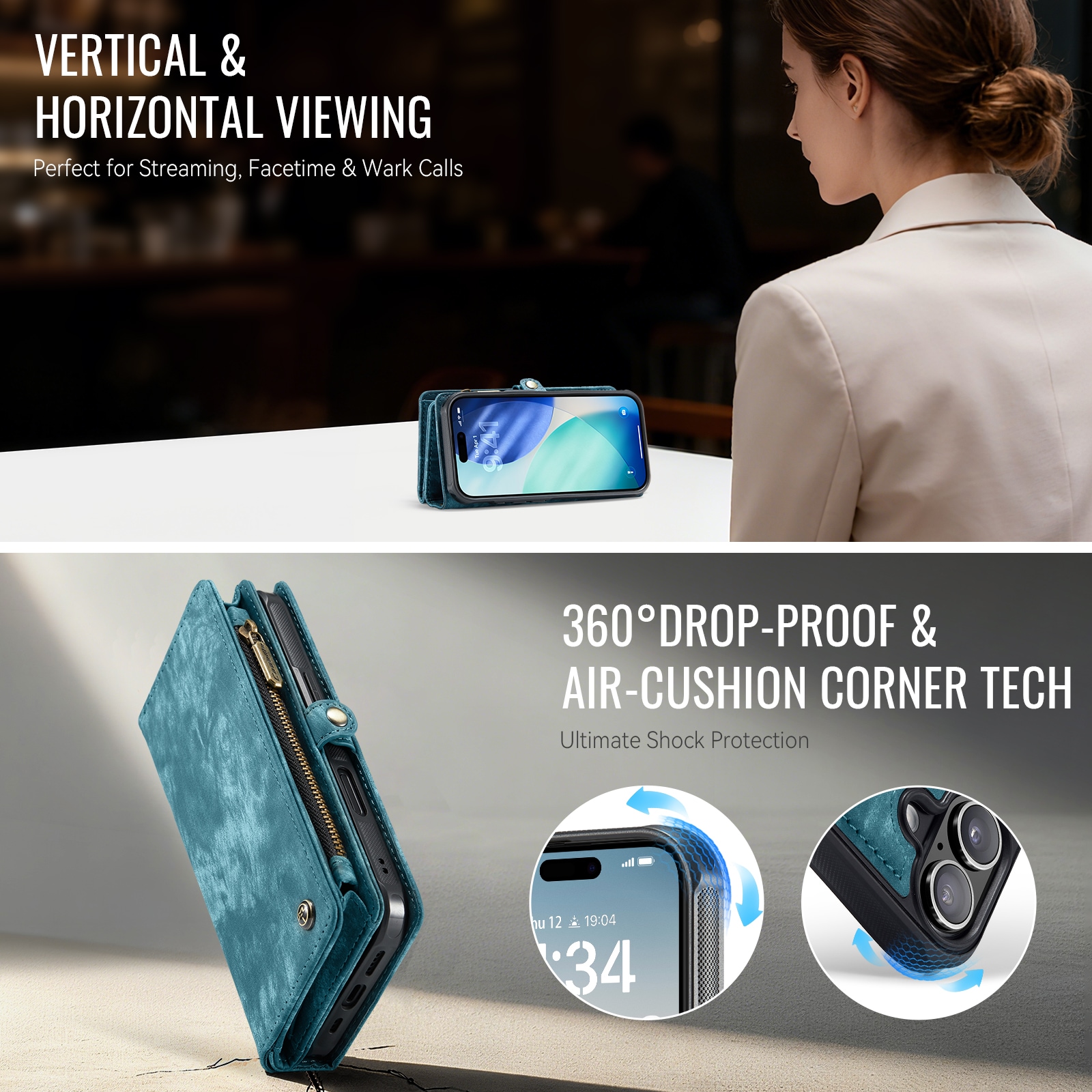 iPhone 17 Rymligt plånboksfodral med många kortfack, Blå