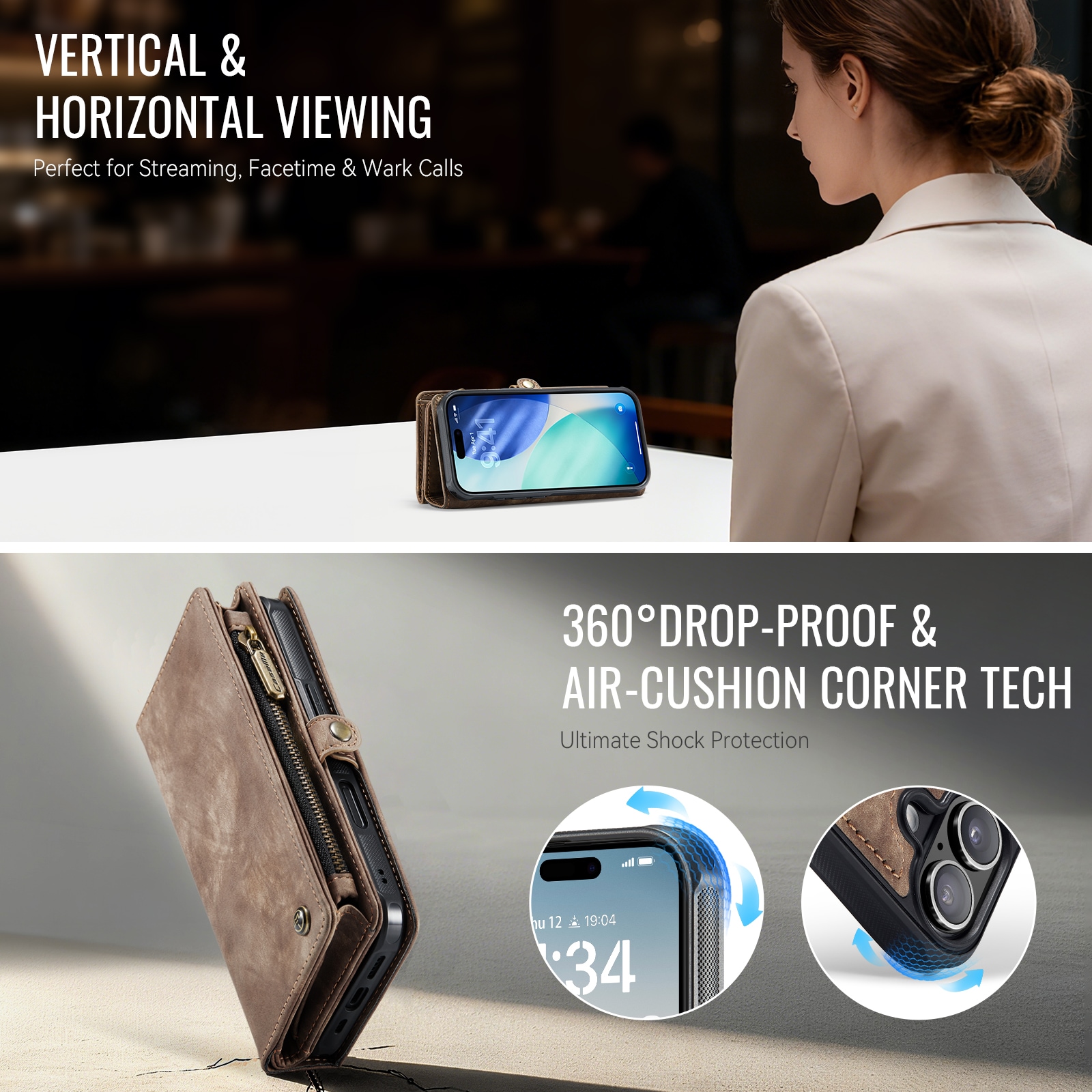 iPhone 17 Rymligt plånboksfodral med många kortfack, Brun