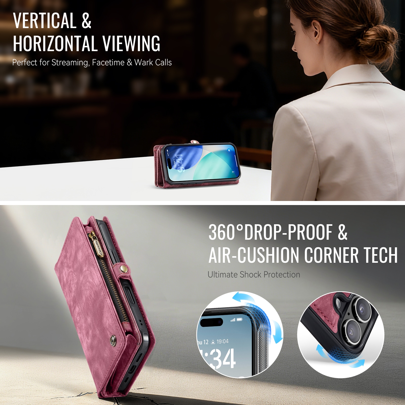 iPhone 17 Rymligt plånboksfodral med många kortfack, Röd