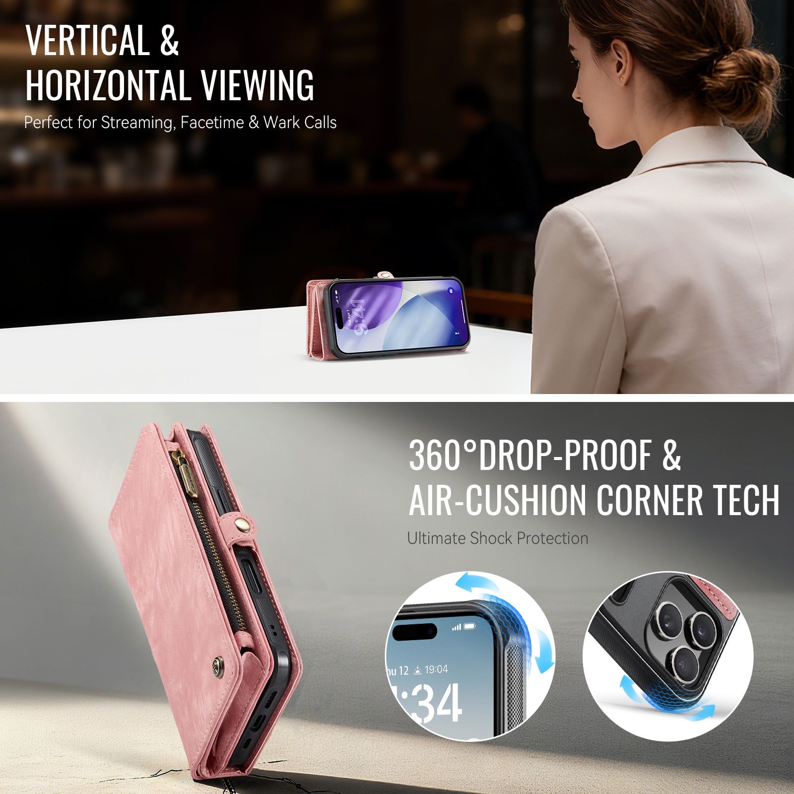 iPhone 17 Pro Max Rymligt plånboksfodral med många kortfack, Rosa