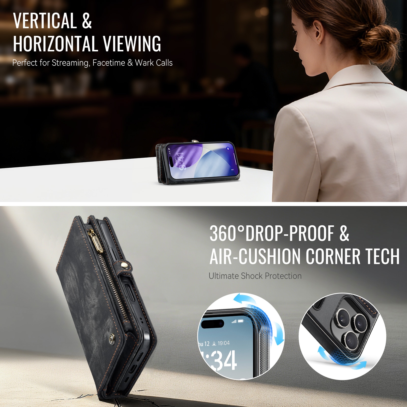 iPhone 17 Pro Max Rymligt plånboksfodral med många kortfack, Grå