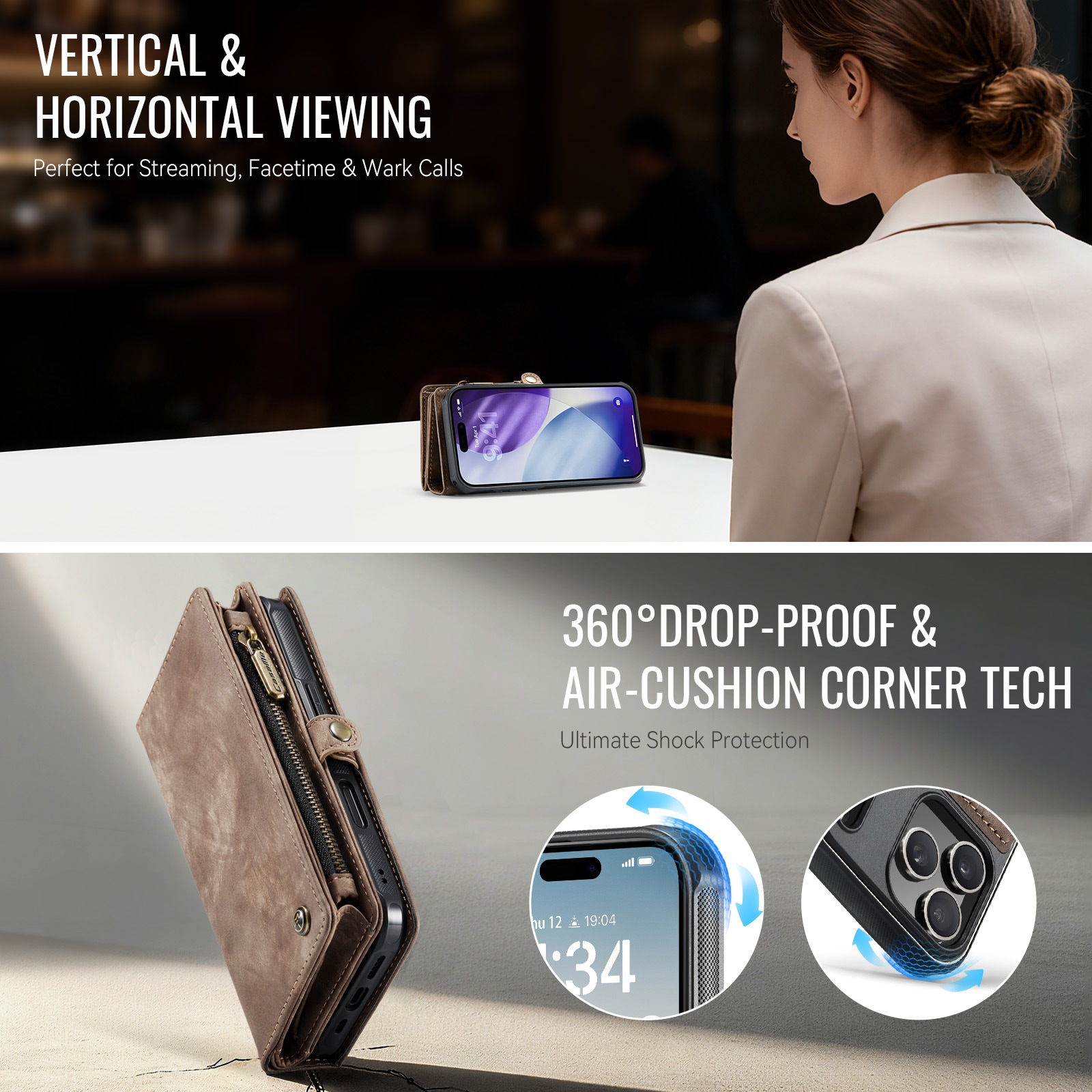 iPhone 17 Pro Max Rymligt plånboksfodral med många kortfack, Brun