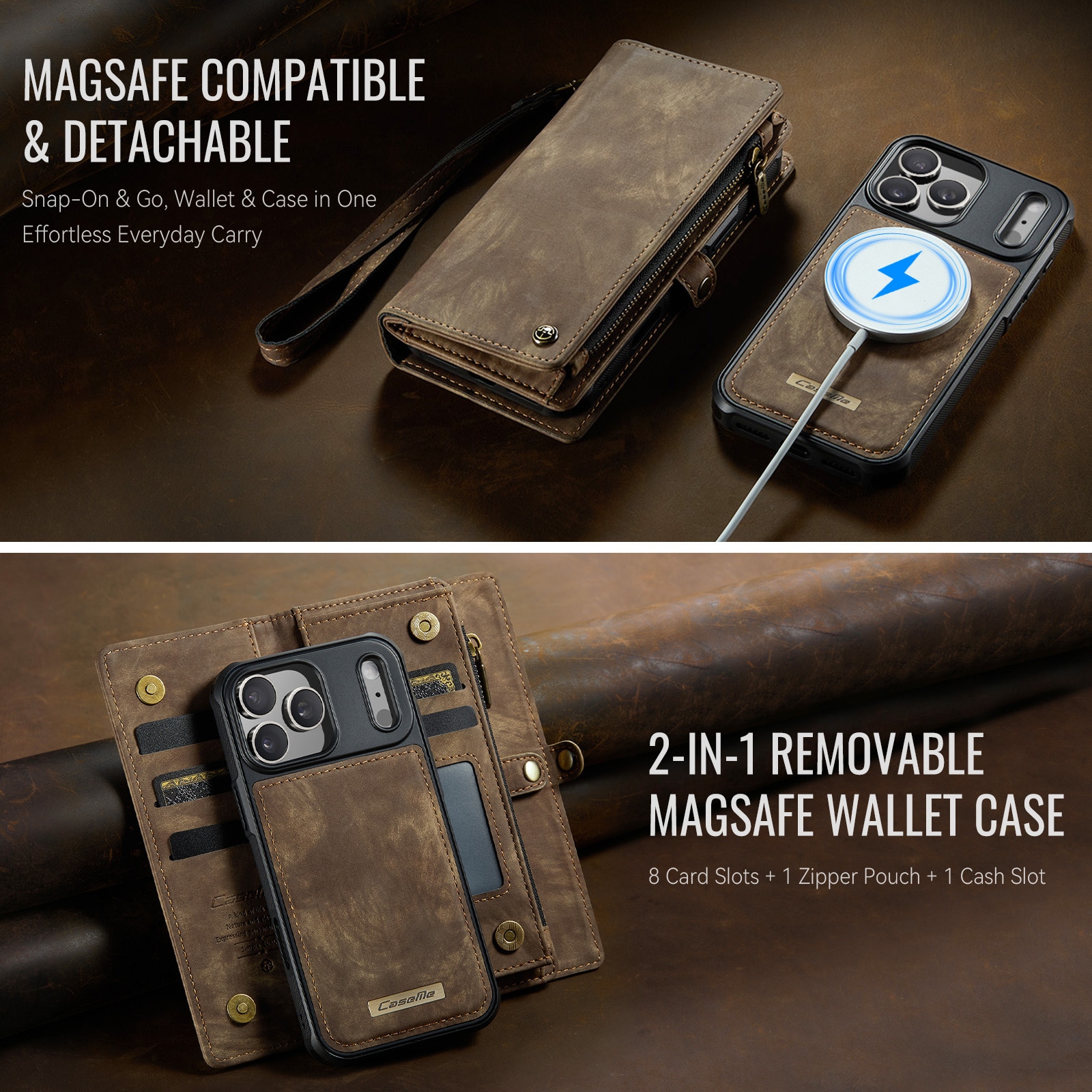 iPhone 17 Pro Max Rymligt plånboksfodral med många kortfack, Brun