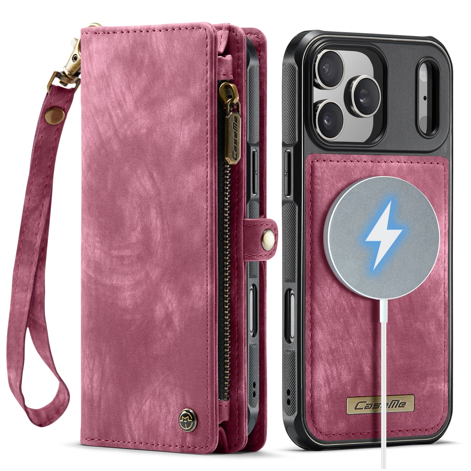 iPhone 17 Pro Max Rymligt plånboksfodral med många kortfack, Röd