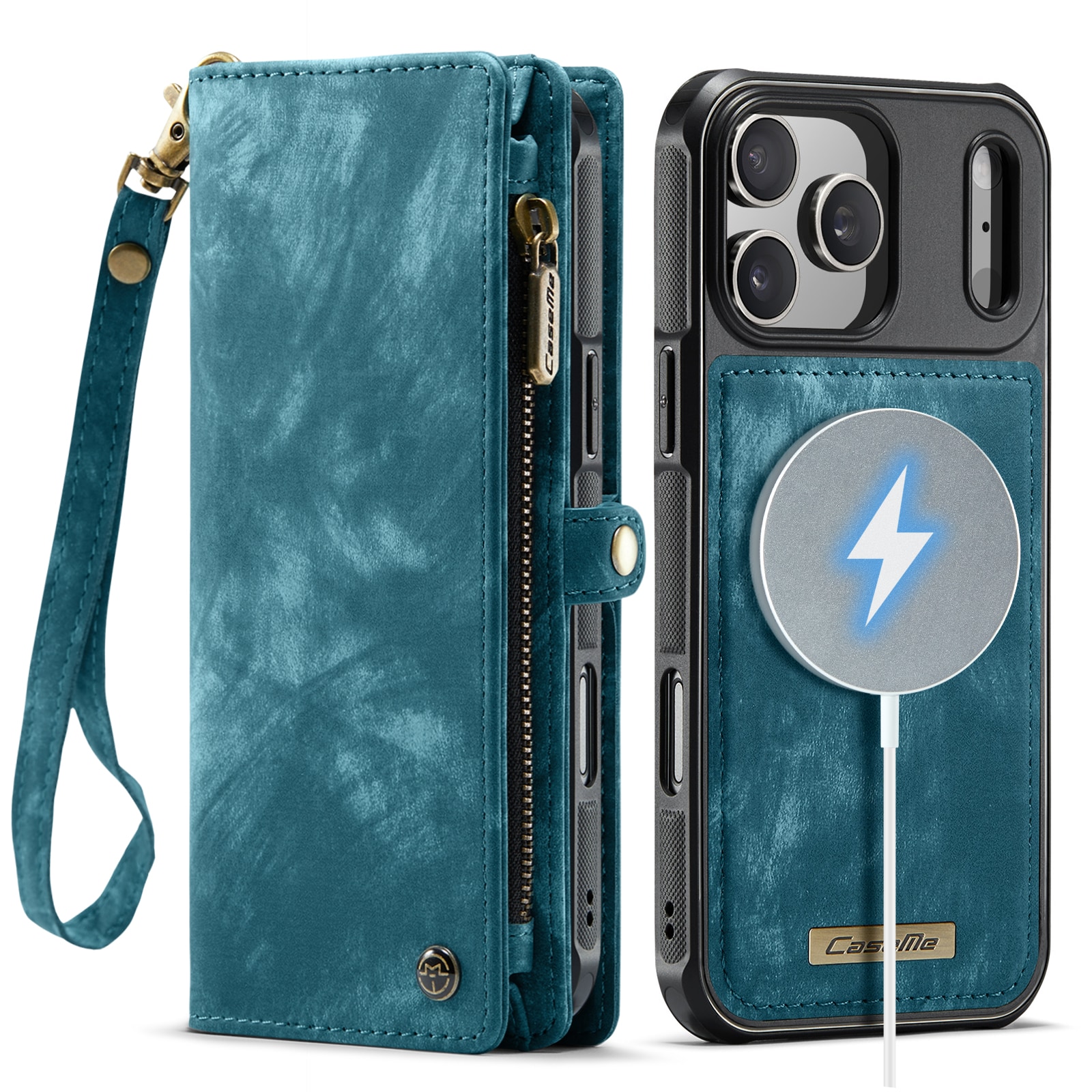 iPhone 17 Pro Rymligt plånboksfodral med många kortfack, Blå